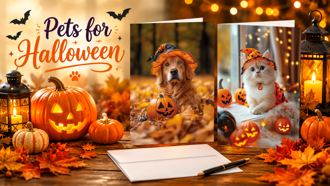 Celebrate Halloween with Adorable Pets: Golden Retriever &amp; Ragdoll Kitten Greeting Cards