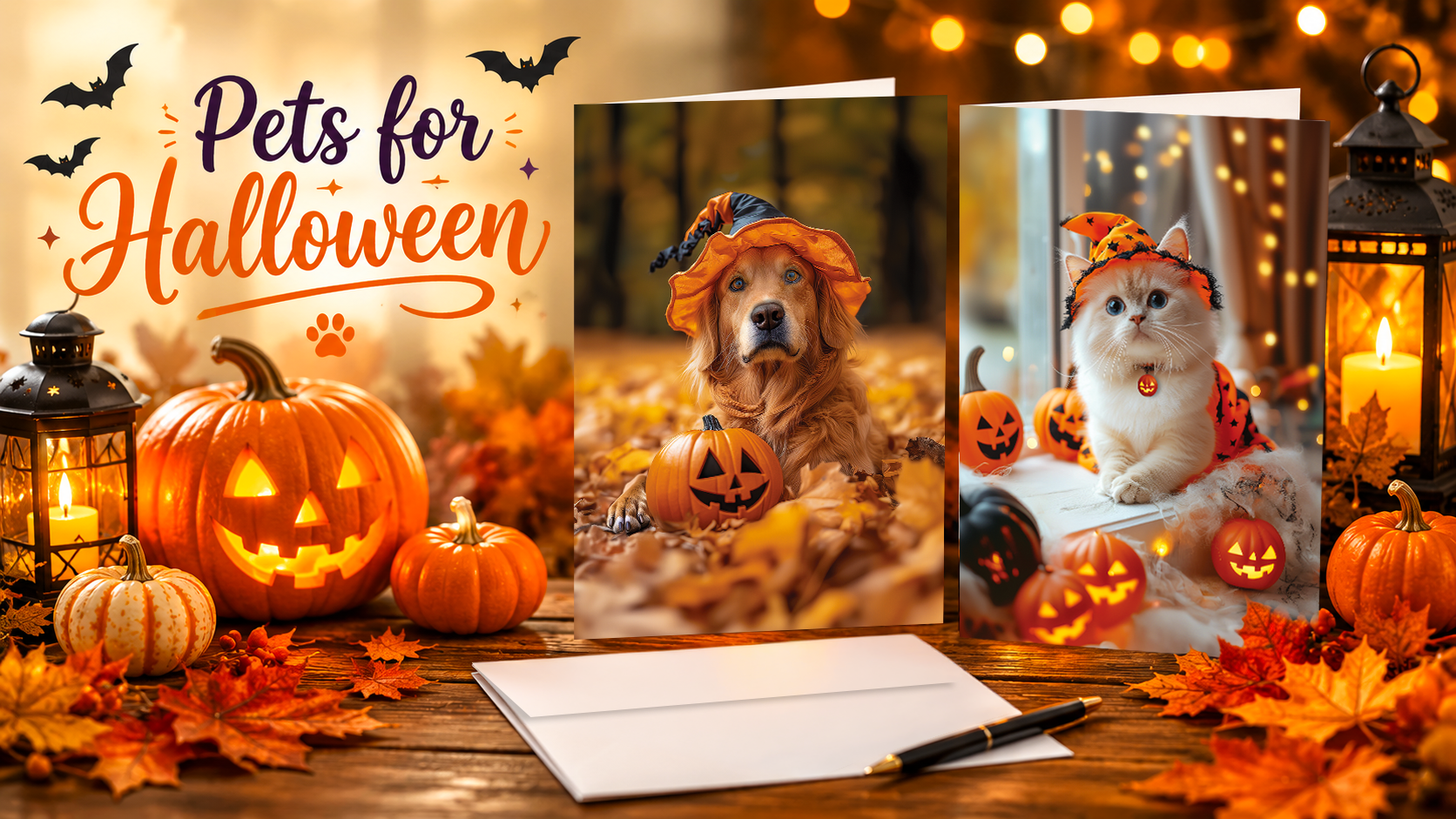 Celebrate Halloween with Adorable Pets: Golden Retriever &amp; Ragdoll Kitten Greeting Cards
