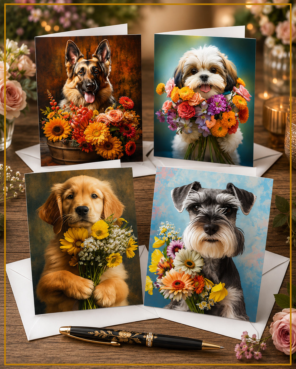 Dogs With Flower Cards
