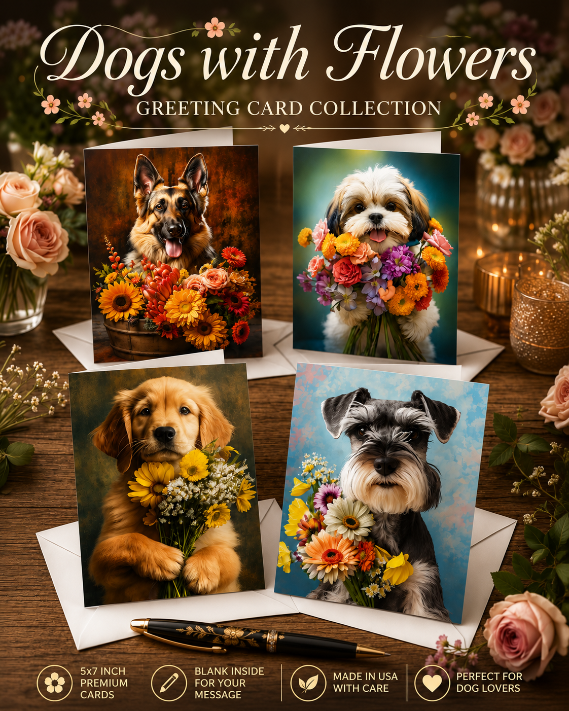 Dogs With Flower Cards