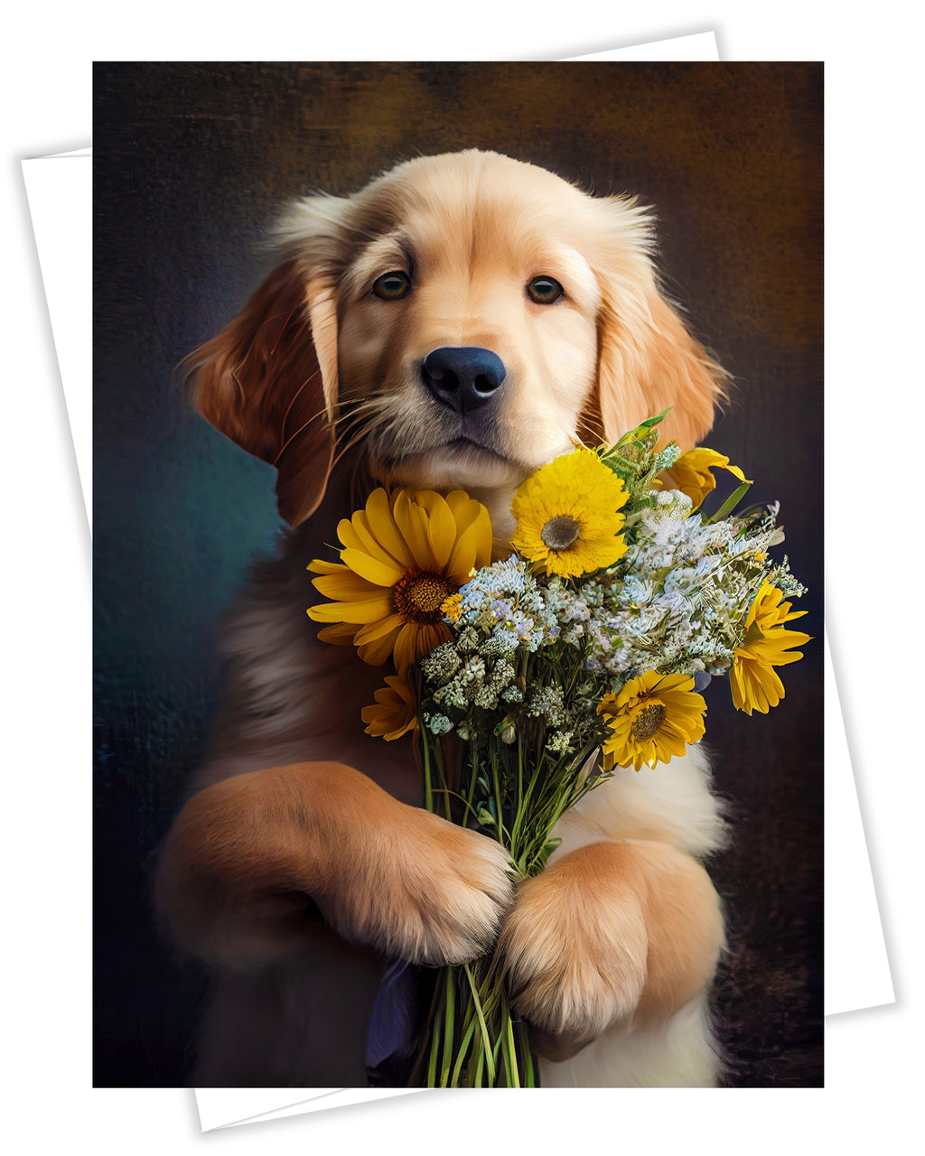 Golden Retriever with Flowers All Occasions Greeting Card - Dog with Flowers from Unique Dogs Party Delights Collection - Large 5x7 Inch - Blank Inside with White Envelope