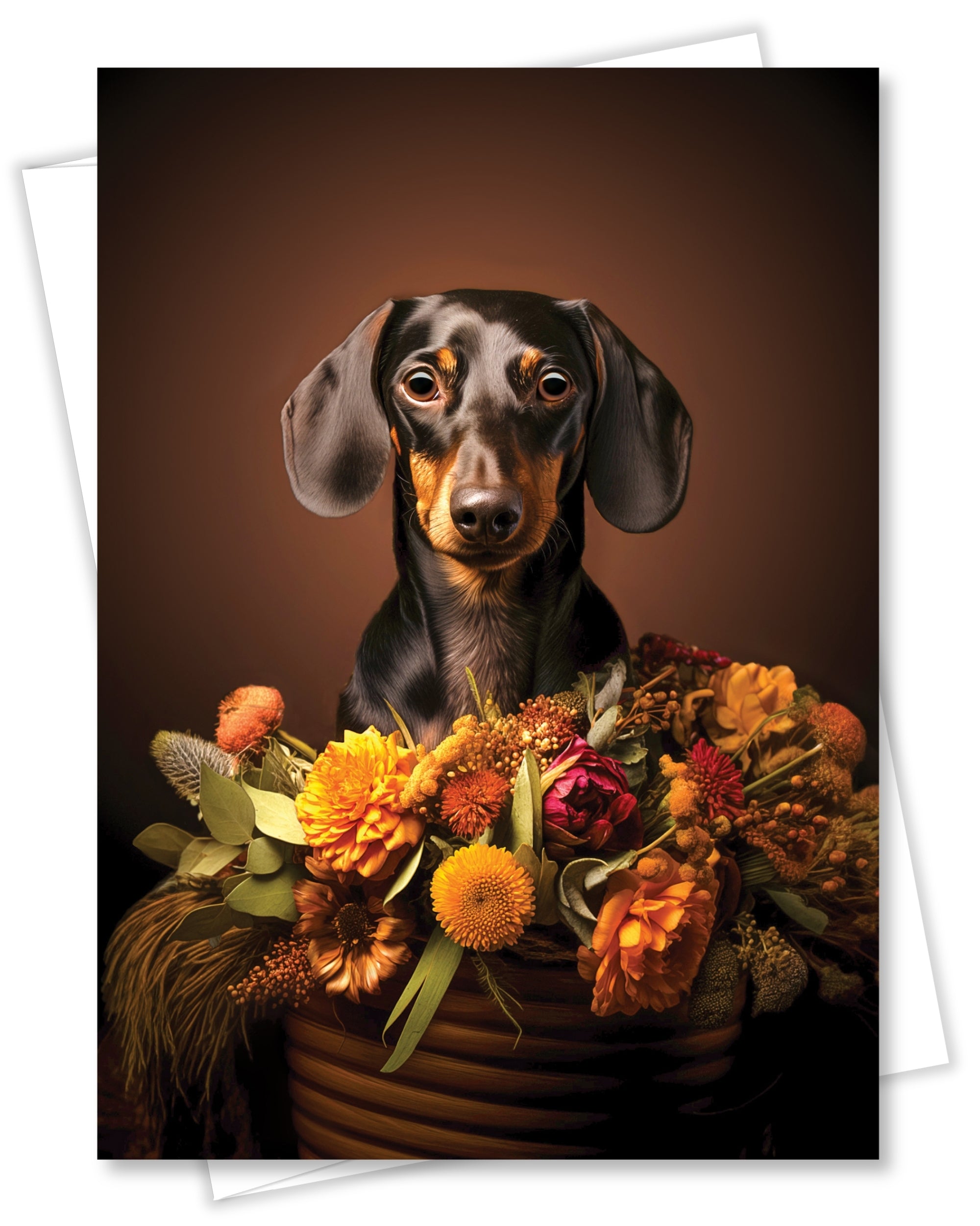 Dachshund with Flowers All Occasions Greeting Card from Unique Dogs Party Delights Collection Large 5x7 Inch Blank Inside with White Envelope
