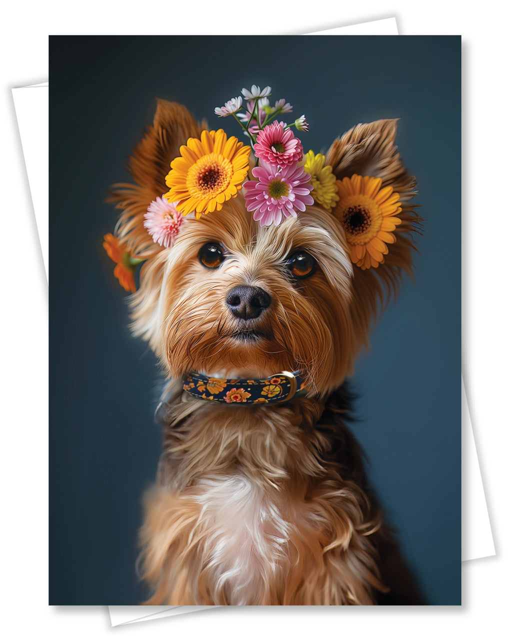 Yorkshire Terrier with Flower Crown All Occasions Greeting Card from Unique Dogs Party Delights Collection Large 5x7 Inch Blank Inside with Envelope