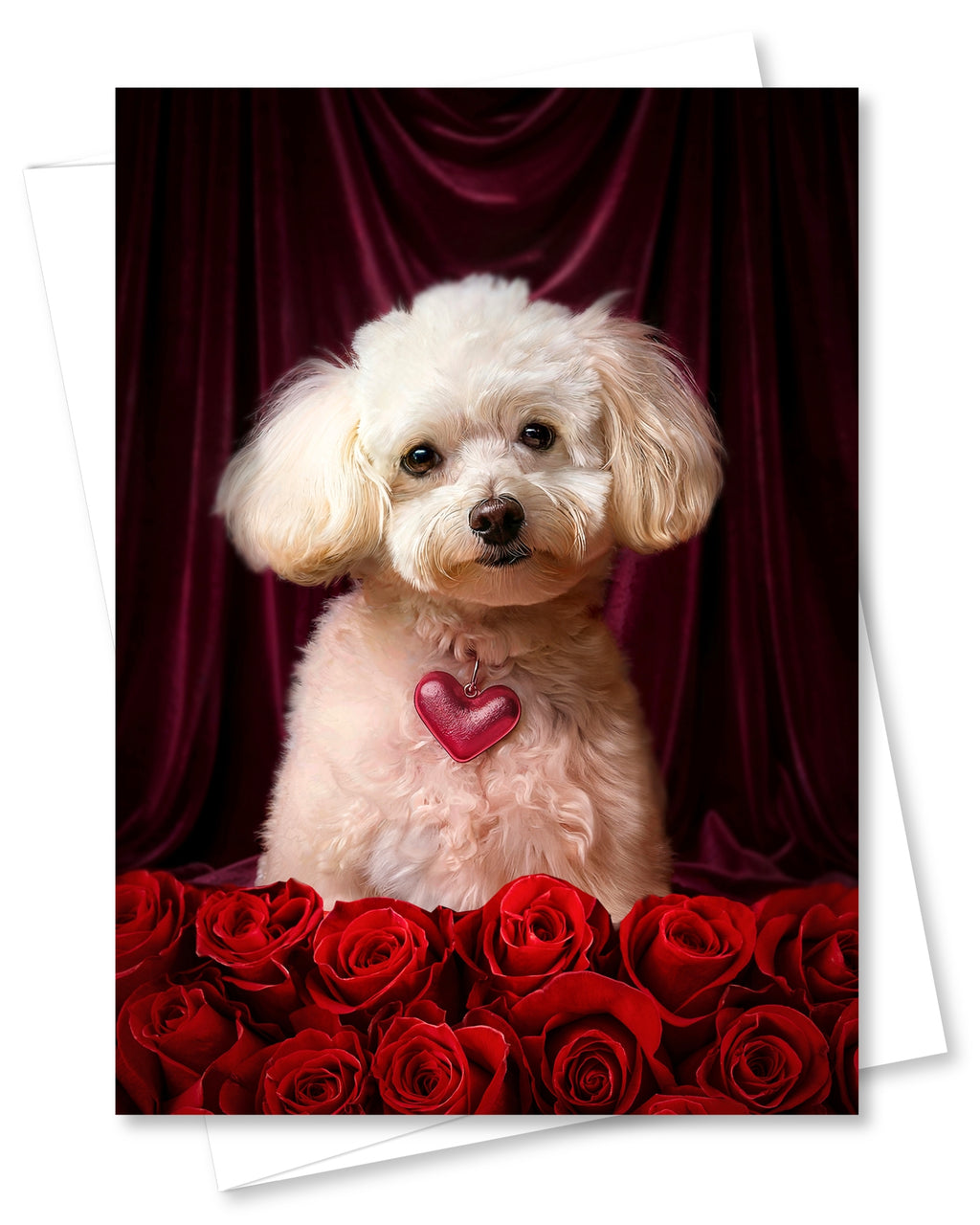 White Poodle with Roses Greeting Card for Anniversary, Birthday, Sweet Sixteen, Mother's Day & Valentines Day – Elegant Dog Lover Card, Blank Inside, Premium 5x7 Card with Red Envelope, Made in USA, Celebrate Collection