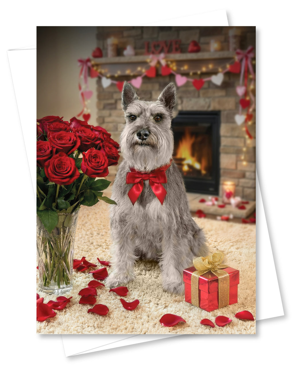 Miniature Schnauzer Valentine’s Day Greeting Card 5x7 – Romantic Dog Card for Anniversary Birthday Sweet Sixteen – Blank Inside, Premium Paper, Celebrate Collection, Made in USA
