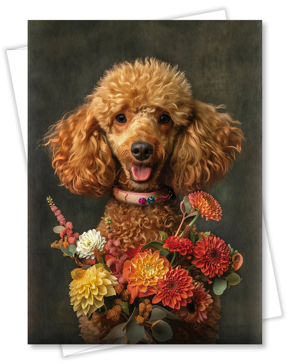 Poodle with Flowers All Occasions Greeting Card from Unique Dogs Party Delights Collection Large 5x7 Inch Blank Inside with White Envelope