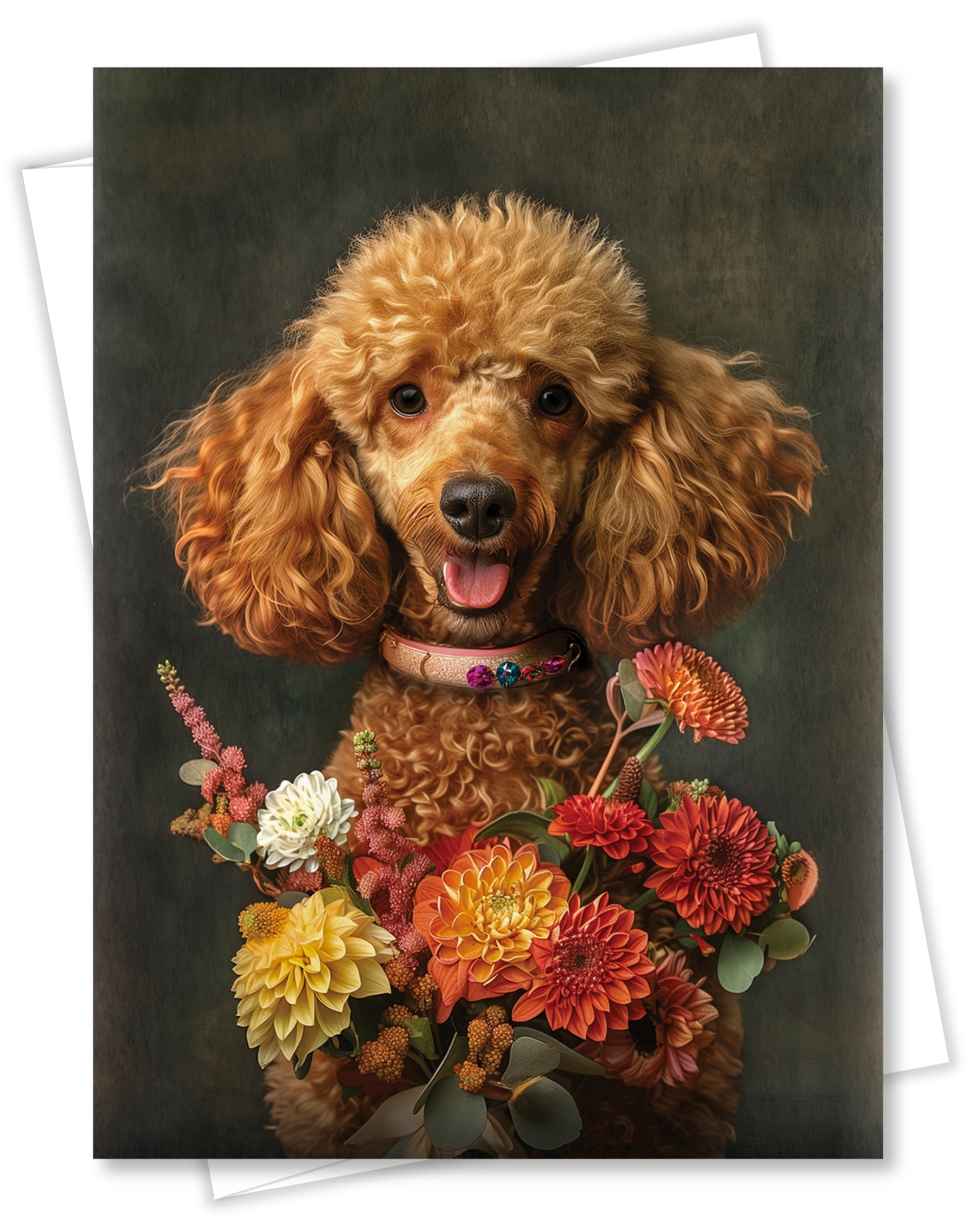 Poodle with Flowers All Occasions Greeting Card from Unique Dogs Party Delights Collection Large 5x7 Inch Blank Inside with White Envelope