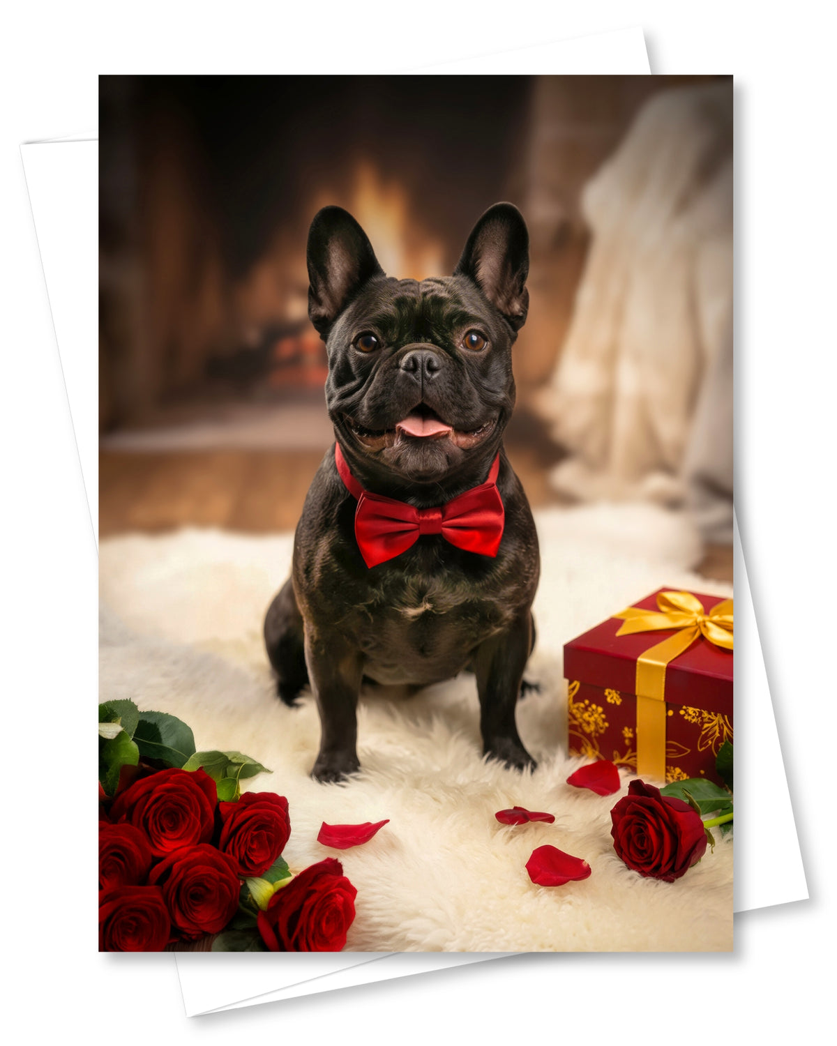 Black French Bulldog Valentine’s Day Card – Romantic Dog Love Greeting Card with Roses, Anniversary, Birthday, Sweet Sixteen Card, Blank Inside, Premium 5x7, Celebrate Collection, Made in USA