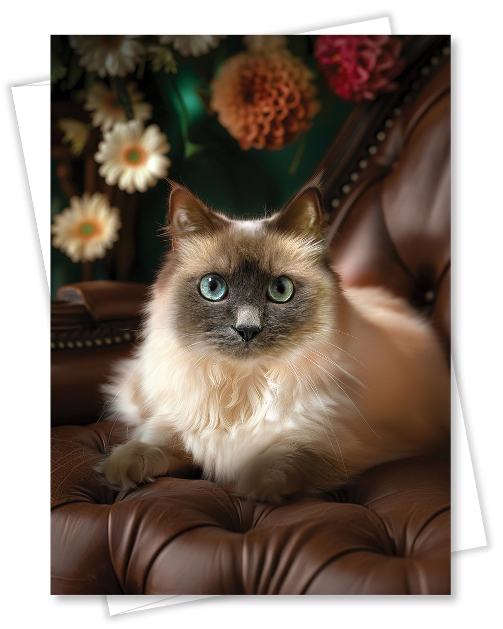 Monya The Cat Any Occasion Greeting Card - 5x7 Inch from Cats with Flowers Collection, Premium Cardstock, Blank Inside, White Envelope, Great Gift for Cat Lovers