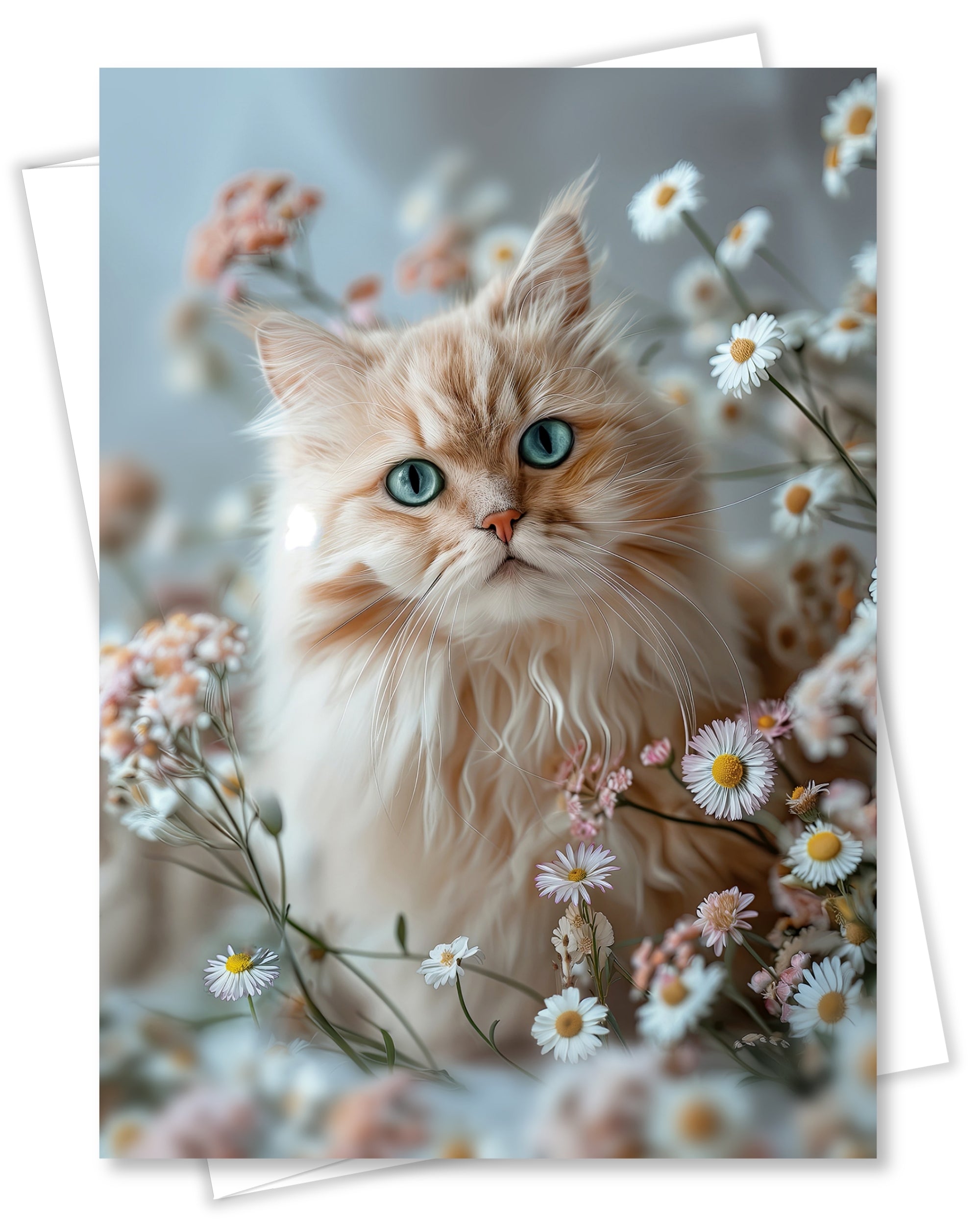 Persian Cat Greeting Card 5x7 Inch Any Occasion from Cats with Flowers Collection Premium Cardstock Blank Inside White Envelope Great Gift for Cat Lovers