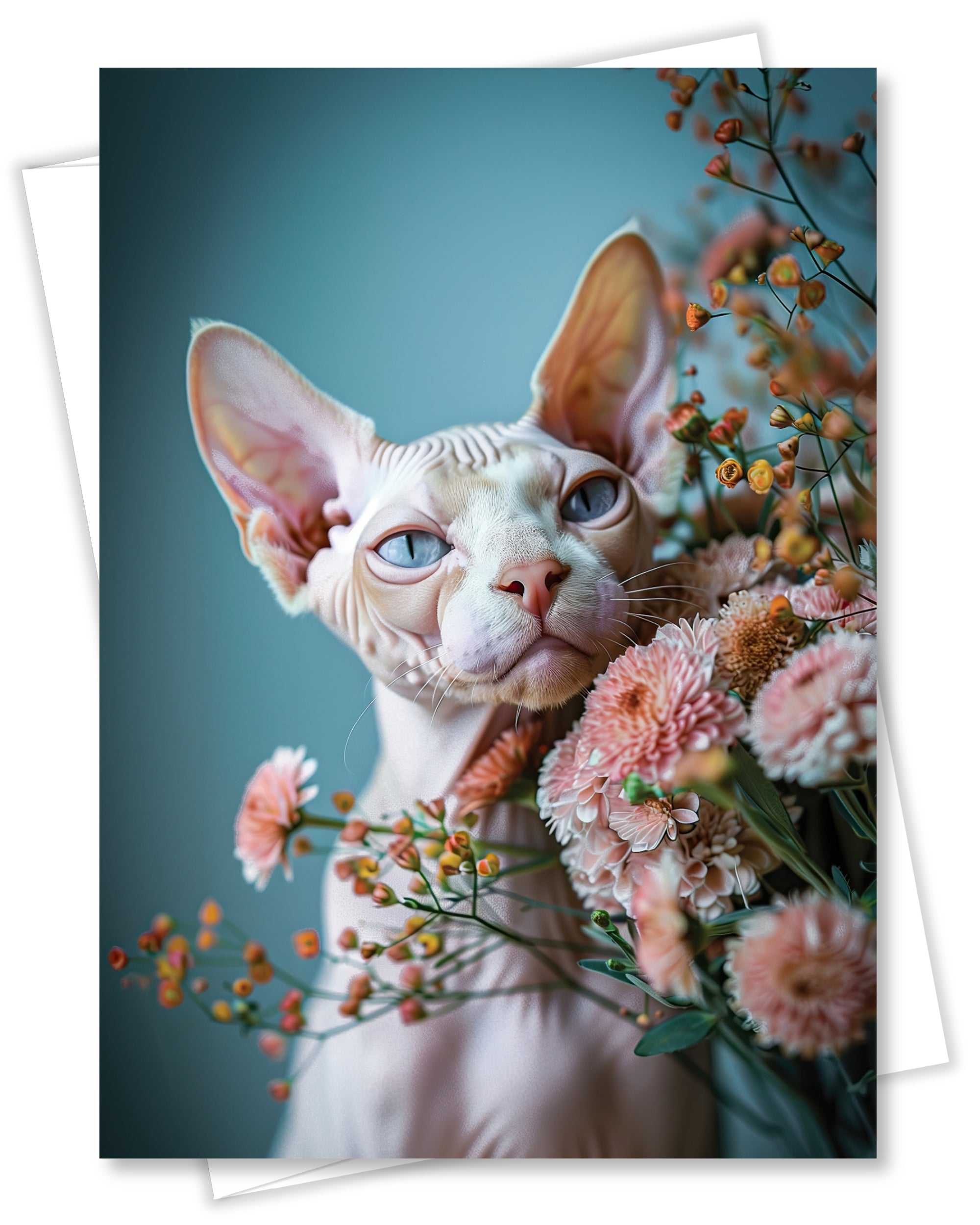 Sphynx Cat Greeting Card - 5x7 Inch Any Occasion from Cats with Flowers Collection Premium Cardstock Blank Inside White Envelope Great Gift for Cat Lovers