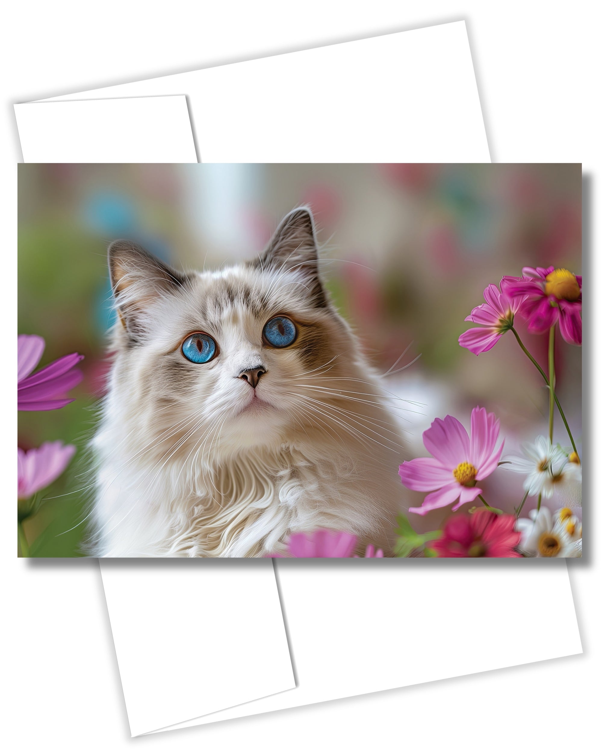Ragdoll Cat Greeting Card 5x7 Inch Any Occasion from Cats with Flowers Collection Premium Cardstock Blank Inside White Envelope Great Gift for Cat Lovers