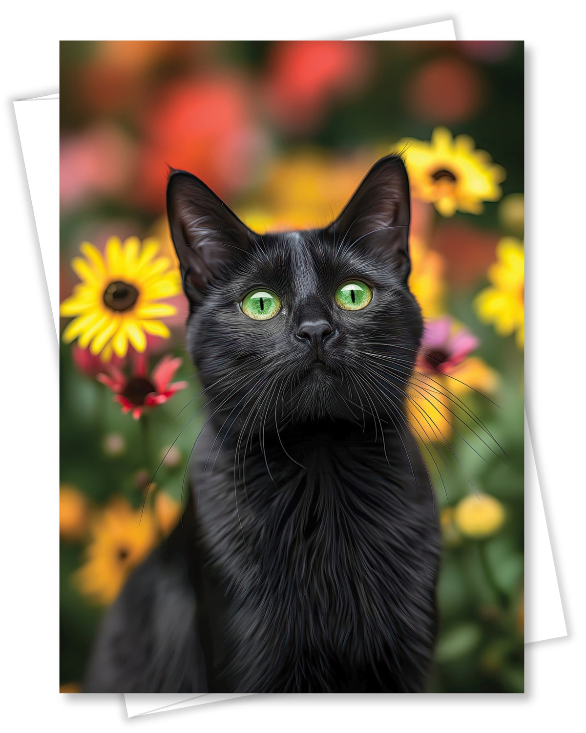 Bombay Cat Greeting Card 5x7 Inch Any Occasion from Cats with Flowers Collection Premium Cardstock Blank Inside White Envelope Included Great Gift for Cat Lovers