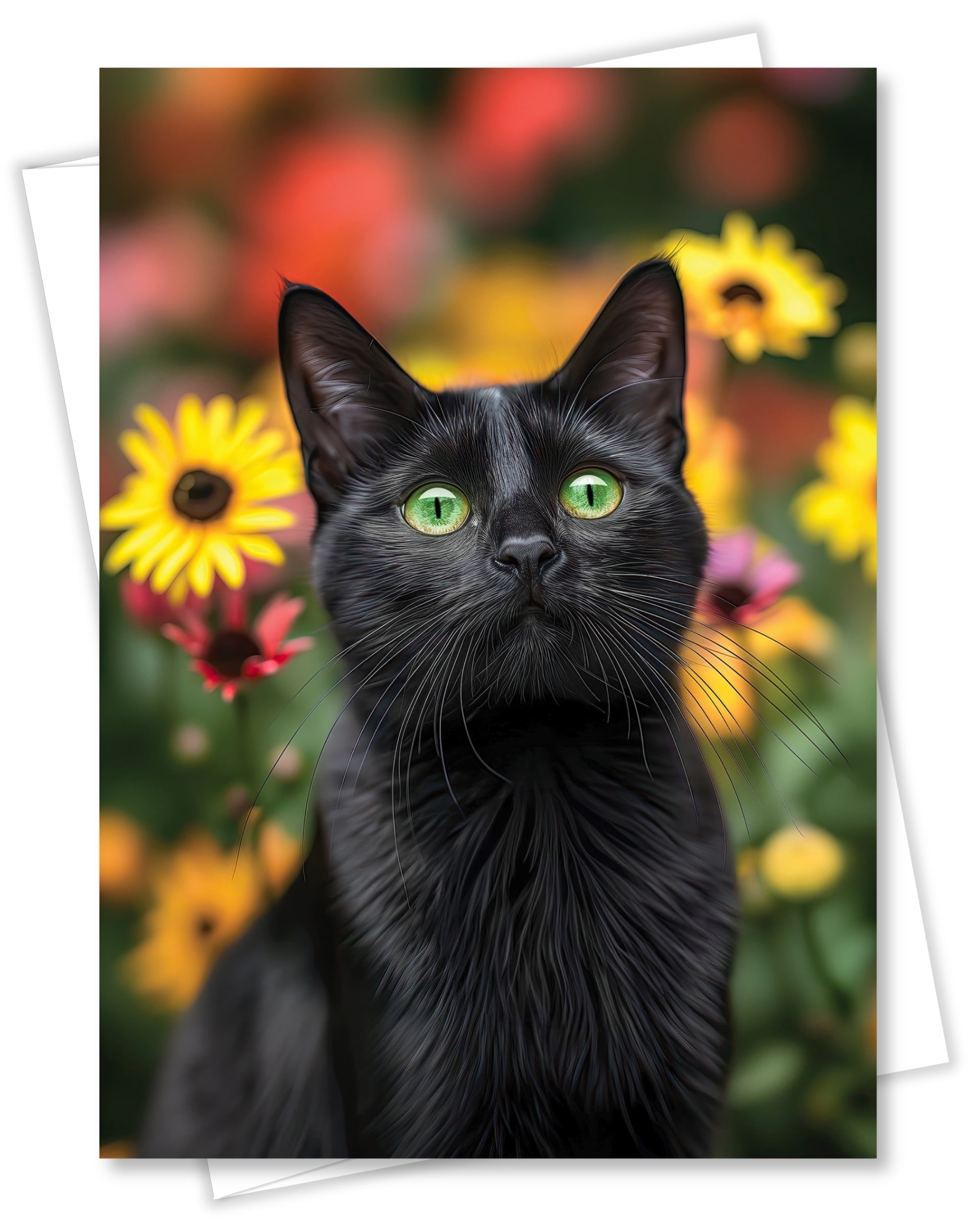 Bombay Cat Greeting Card 5x7 Inch Any Occasion from Cats with Flowers Collection Premium Cardstock Blank Inside White Envelope Included Great Gift for Cat Lovers