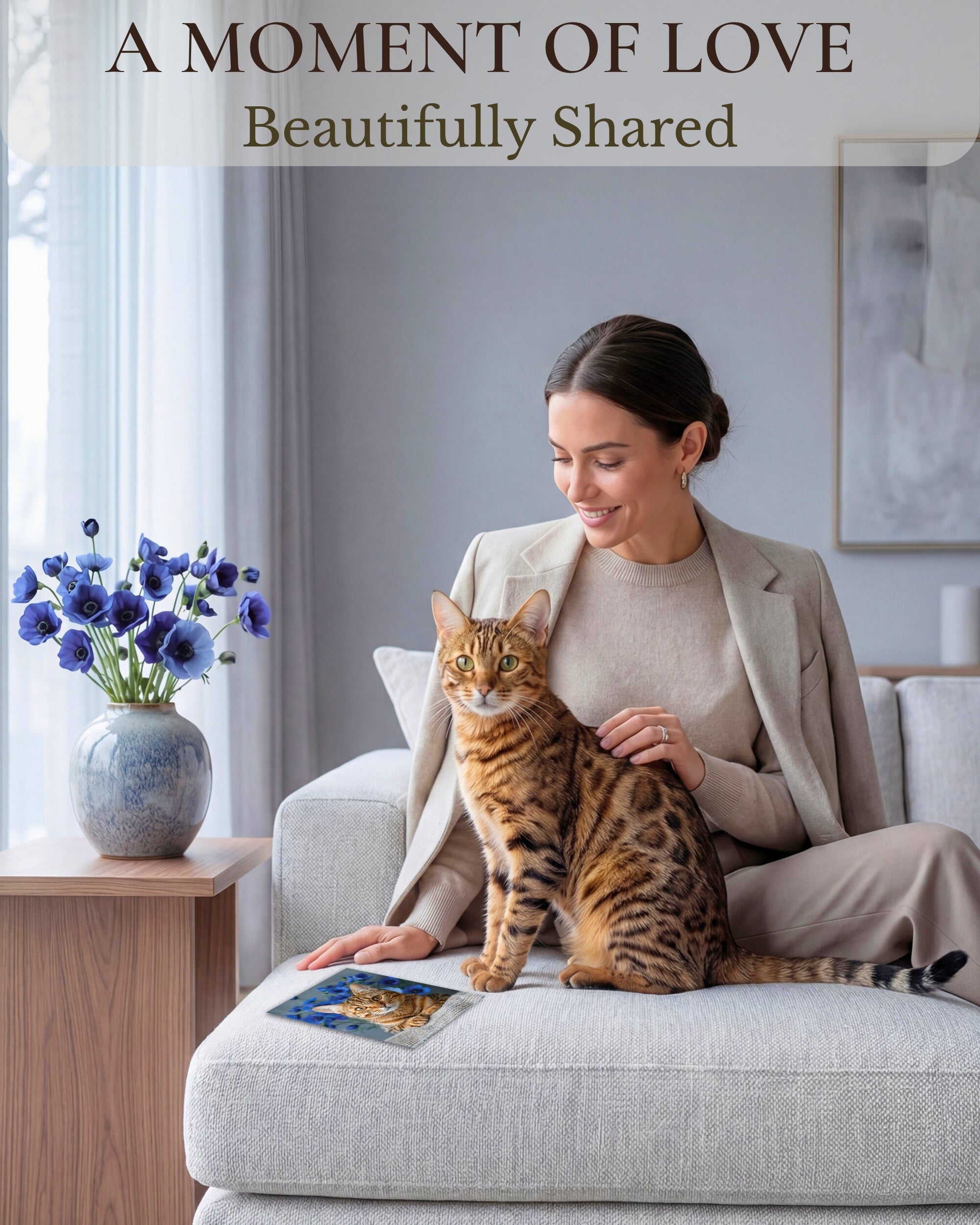 Bengal Cat Greeting Card 5x7 Inch Any Occasion from Cats with Flowers Collection Premium Cardstock Blank Inside White Envelope Great Gift for Cat Lovers