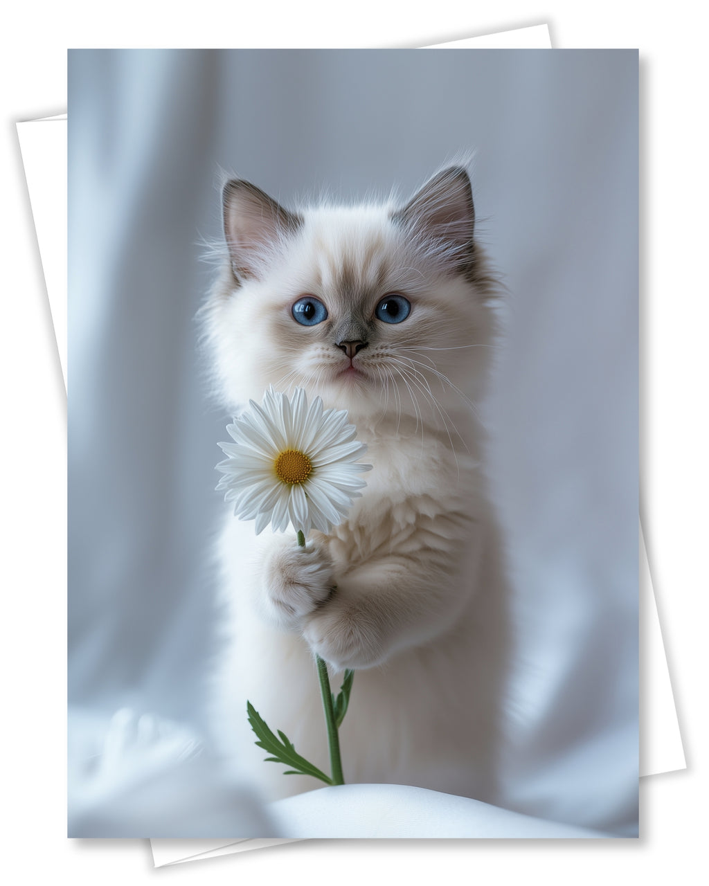 Ragdoll Kitten with Daisy Greeting Card Cute Blue-Eyed Cat Blank Card for Pet Lovers, Premium 5x7 Stationery with Envelope – Made in USA by Pet-Friendly Business