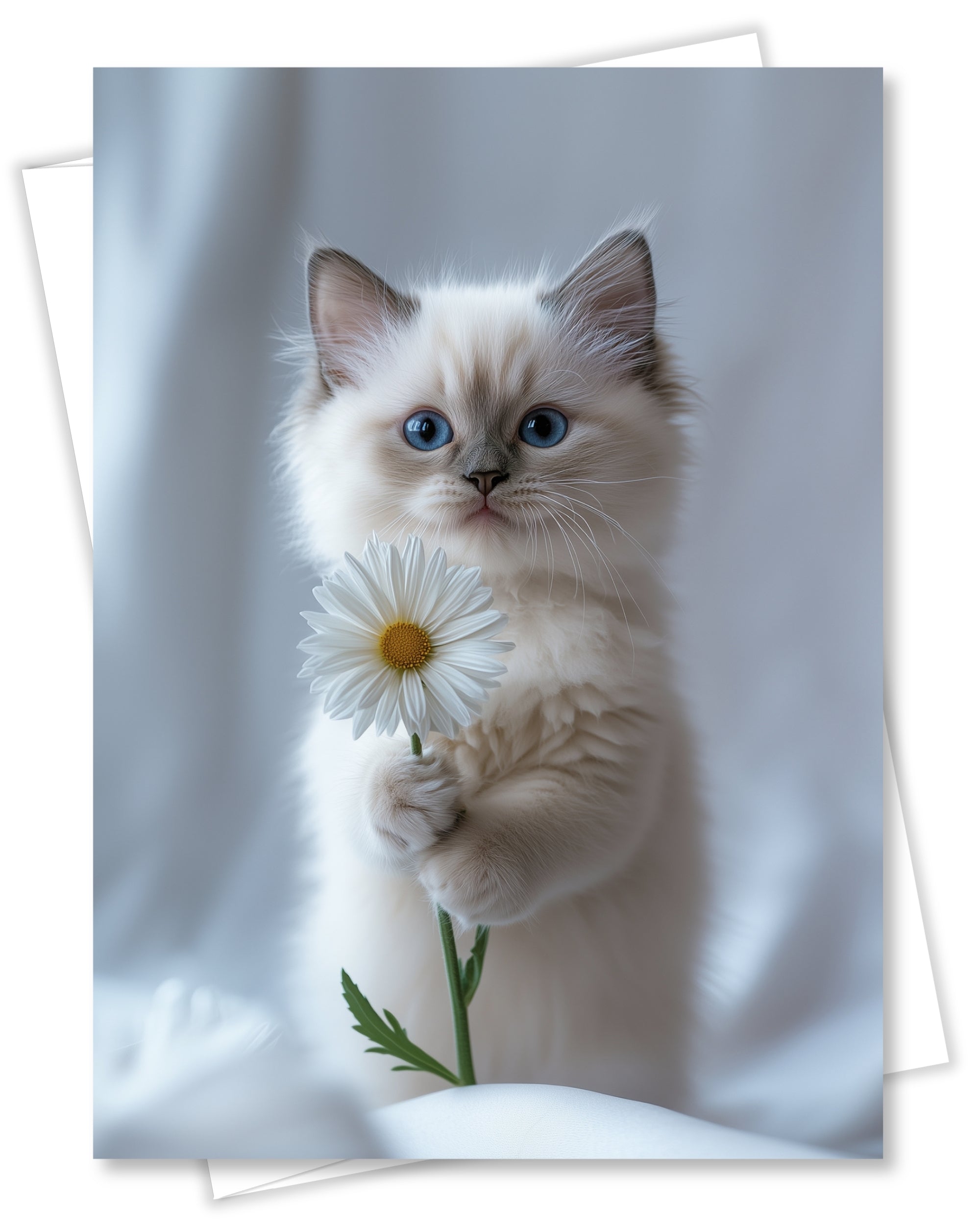 Ragdoll Kitten with Daisy Greeting Card Cute Blue-Eyed Cat Blank Card for Pet Lovers, Premium 5x7 Stationery with Envelope – Made in USA by Pet-Friendly Business