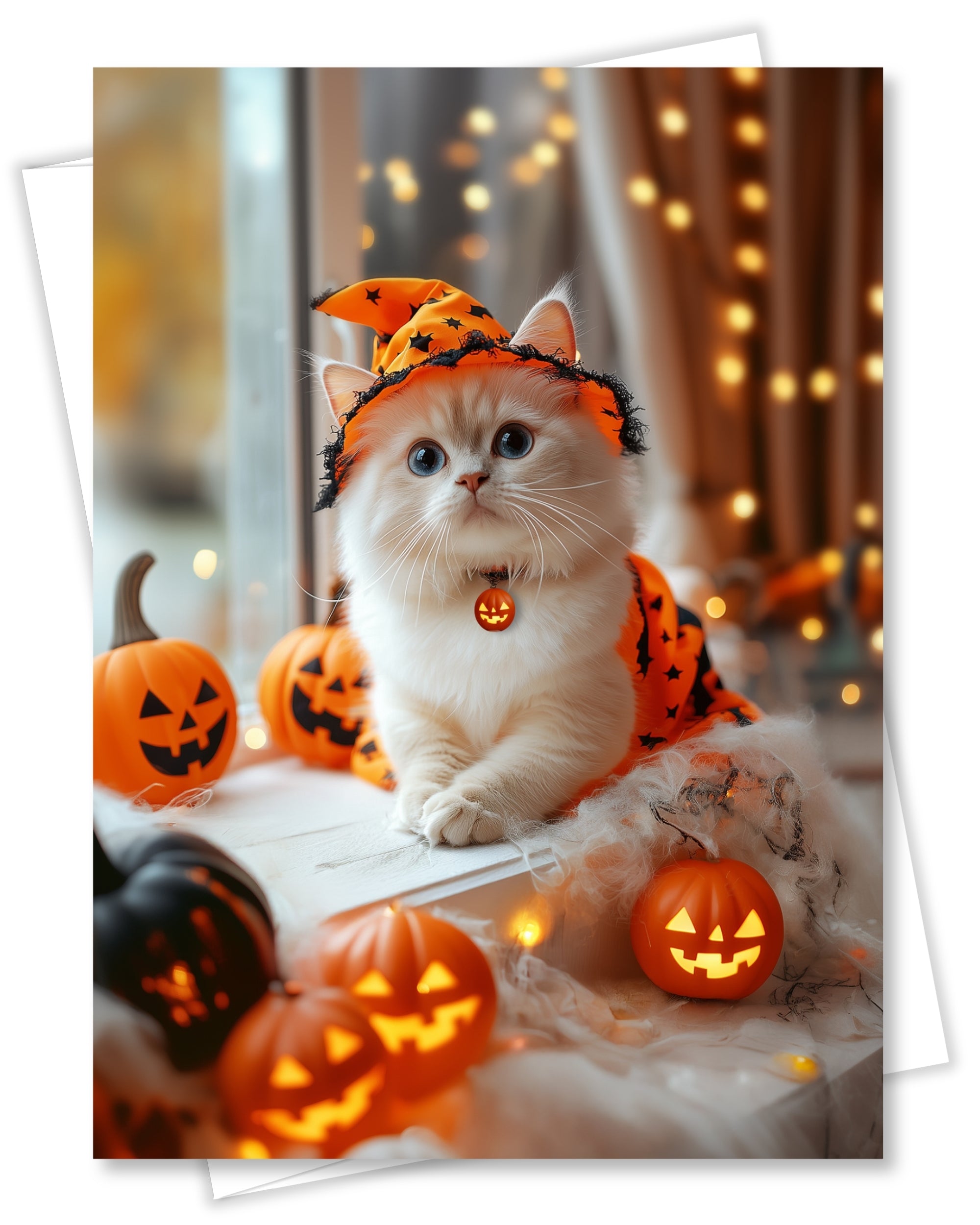 Ragdoll Kitten Happy Halloween Greeting Card – Cute Cat in Costume with Pumpkins – Premium 5x7 Card with White Envelope – Pet Lovers Holiday Card – Made in USA