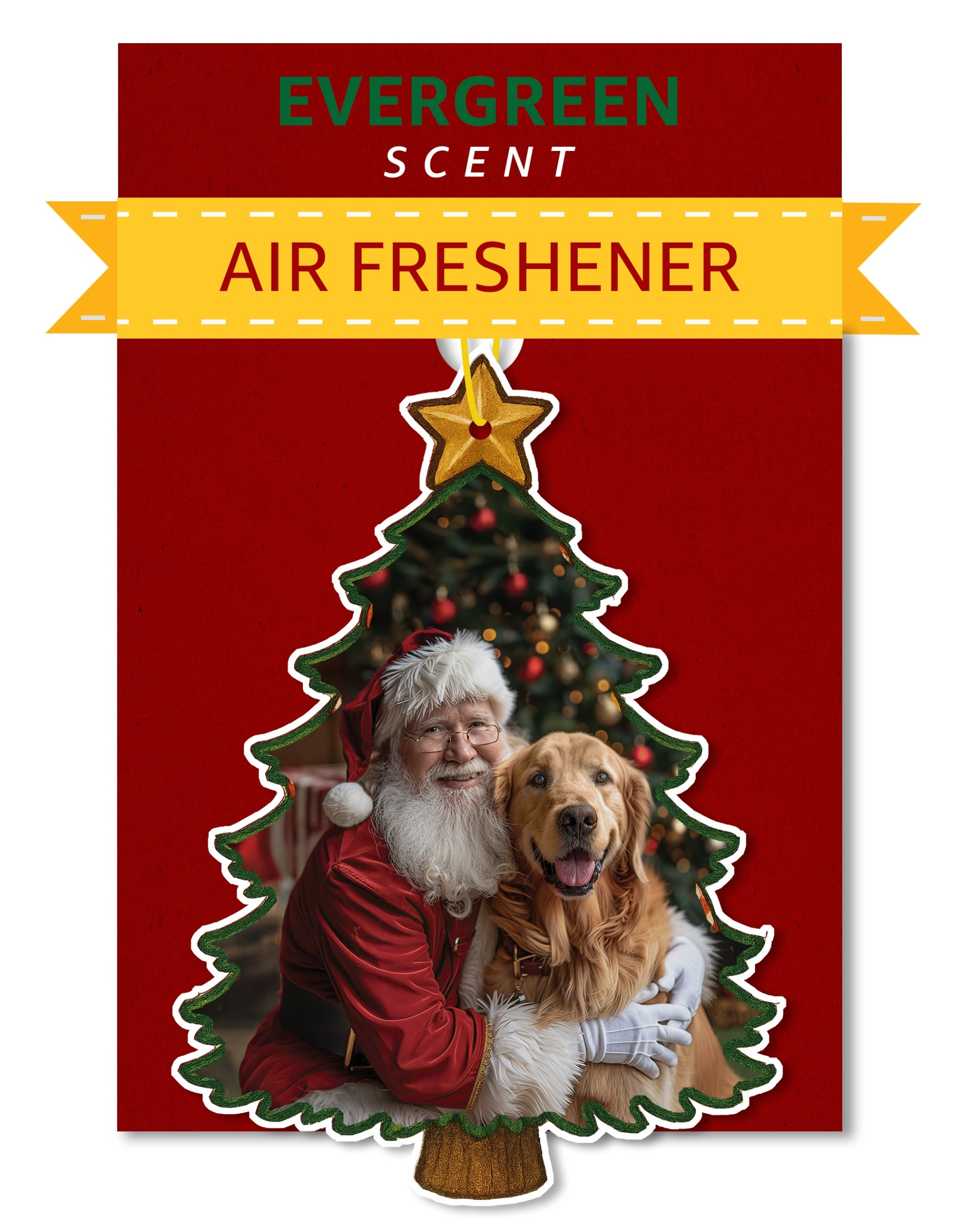 Santa with Golden Retriever Air Freshener – Evergreen Scent - Cute Dog Car Freshener & Holiday Decoration - Pet Friendly, Non-Toxic, Long-Lasting Scent - Great Gift for Pet Lovers - Designed in USA