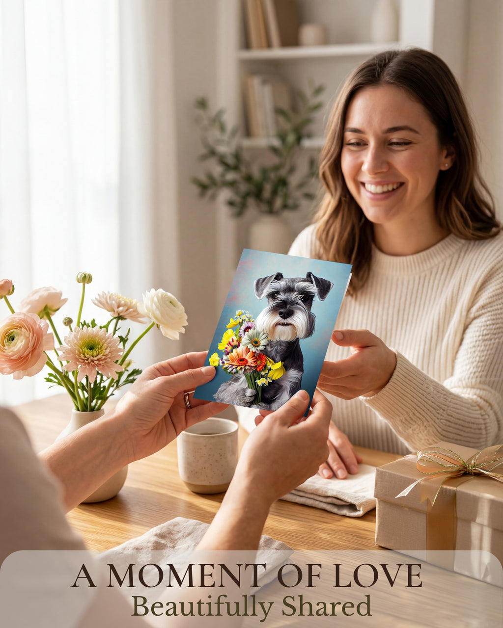 Schnauzer with Flowers All Occasions Greeting Card from Unique Dogs Party Delights Collection Large 5x7 Inch Blank Inside with Envelope