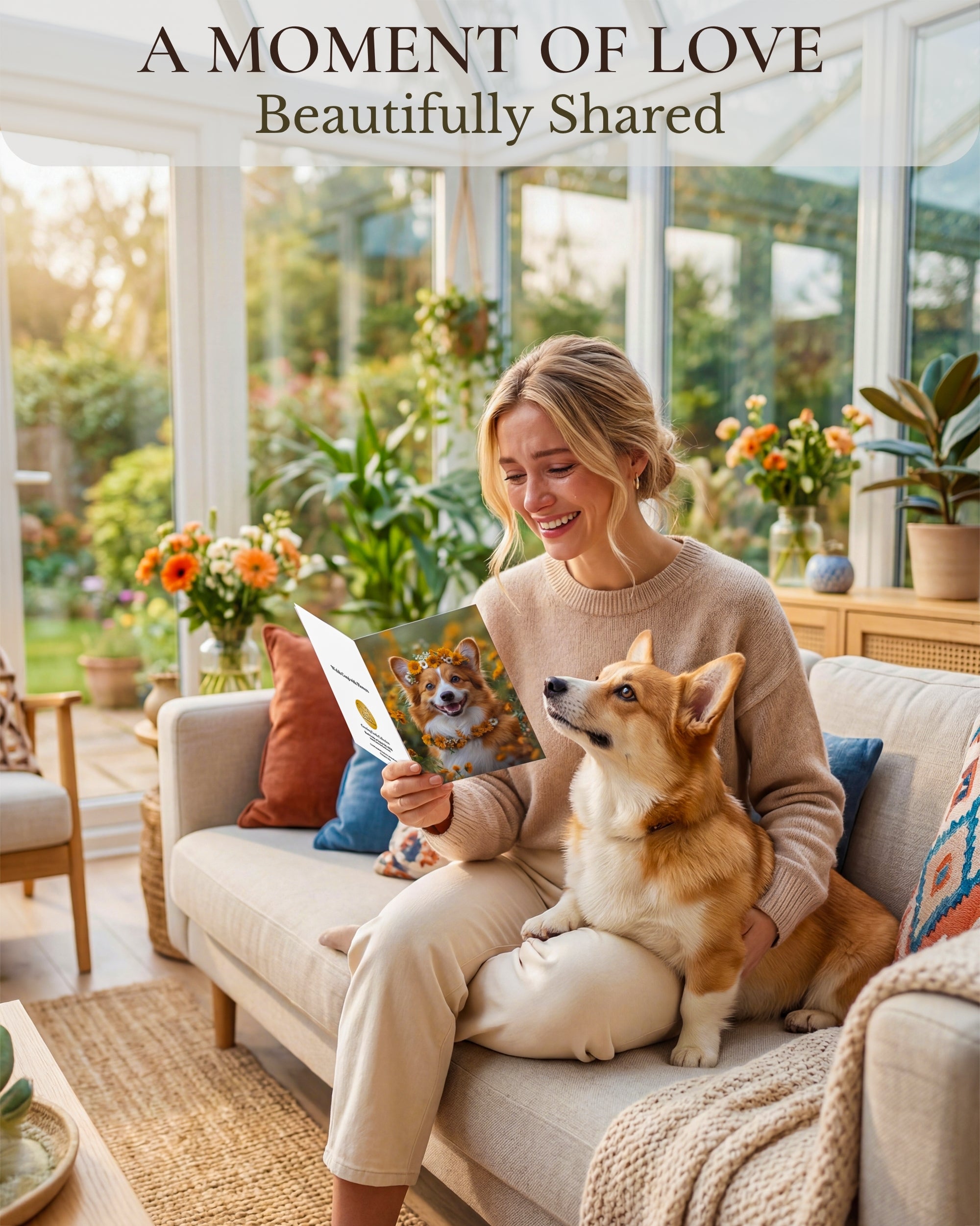 Charming Corgi with Flowers Greeting Card - Blank Inside for Personalized Messages, Premium Cardstock, Invitation Style White Envelope, Unique Artwork, Made by Small Business in USA