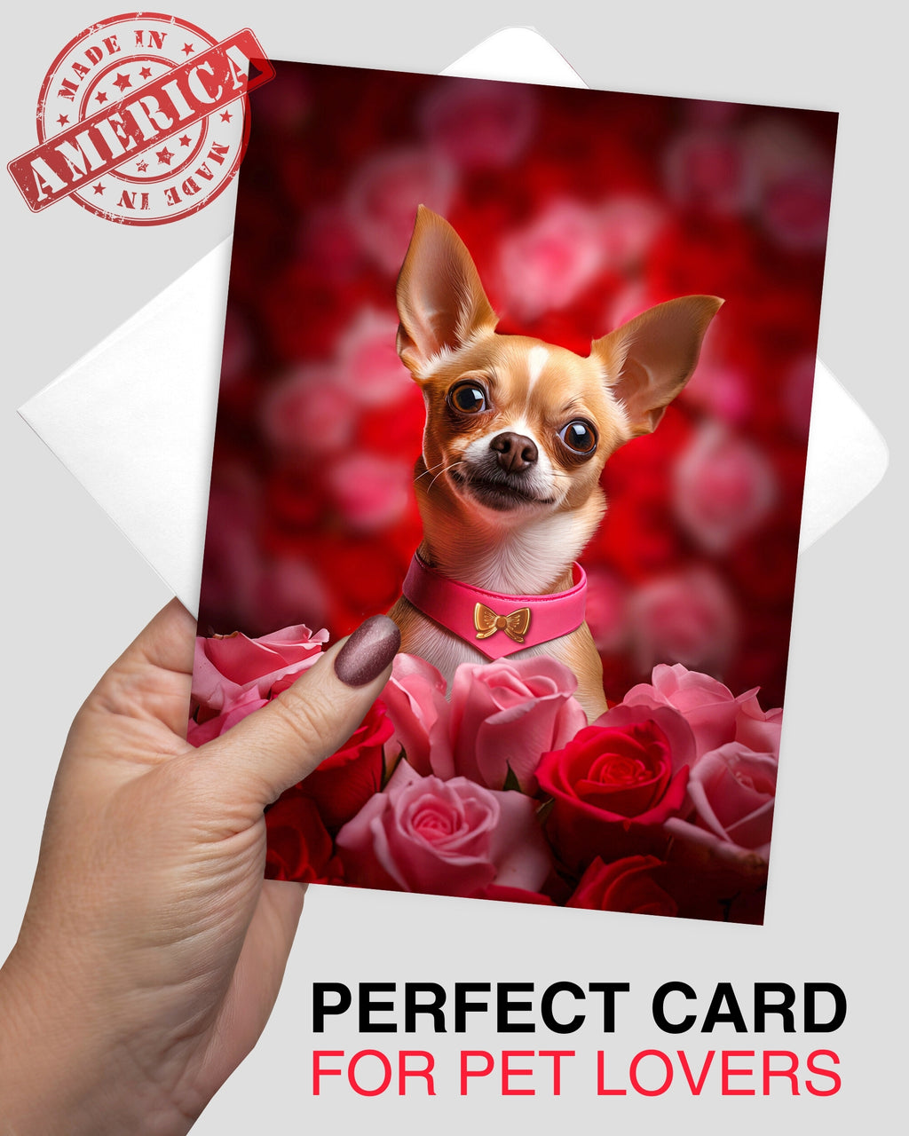 Chihuahua Greeting Card – Cute Dog Love Card for Valentine’s Day, Anniversary, Birthday & Sweet Sixteen, Blank Inside 5x7, Premium Card with Envelope, Celebrate Collection, Made in USA