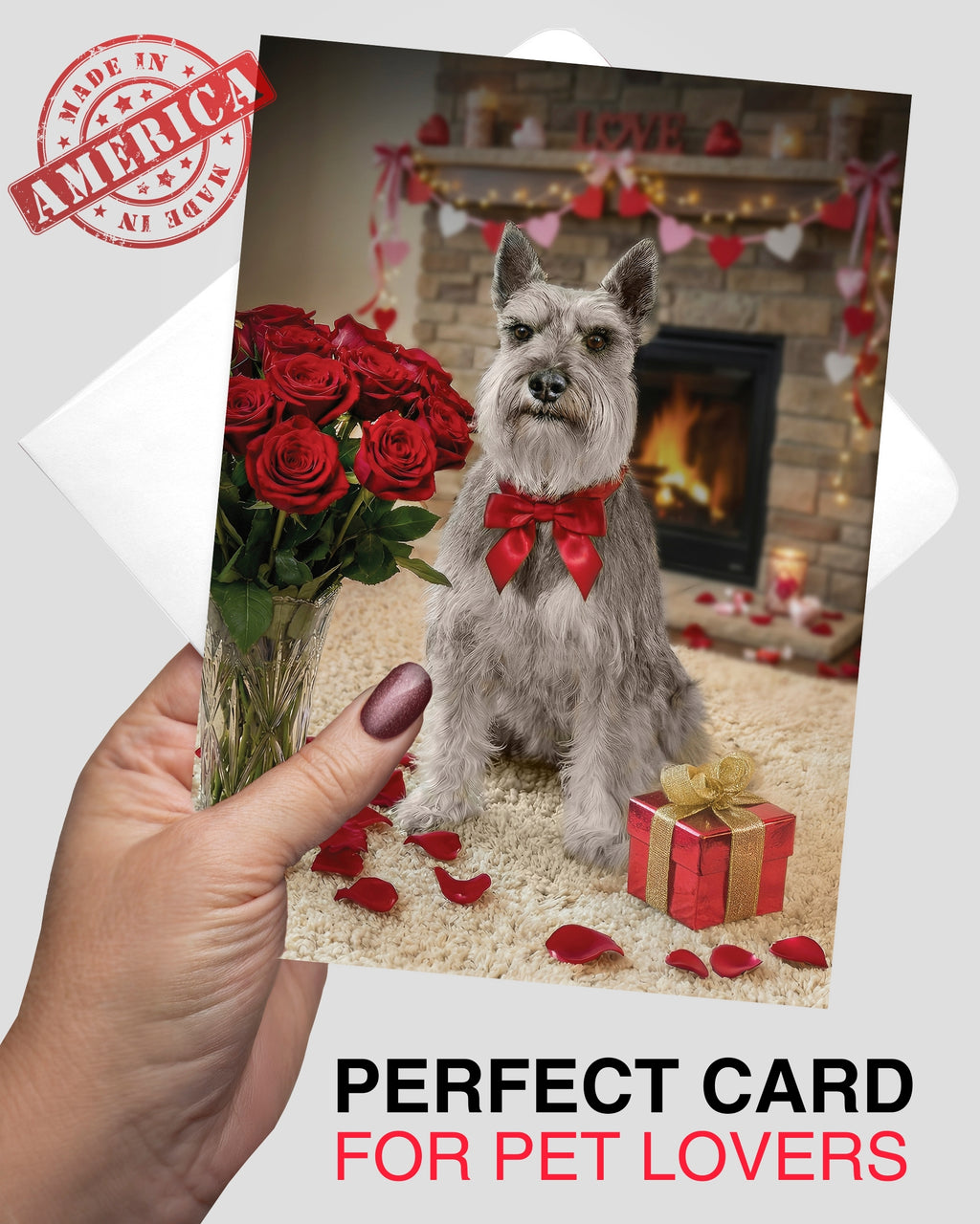 Miniature Schnauzer Valentine’s Day Greeting Card 5x7 – Romantic Dog Card for Anniversary Birthday Sweet Sixteen – Blank Inside, Premium Paper, Celebrate Collection, Made in USA