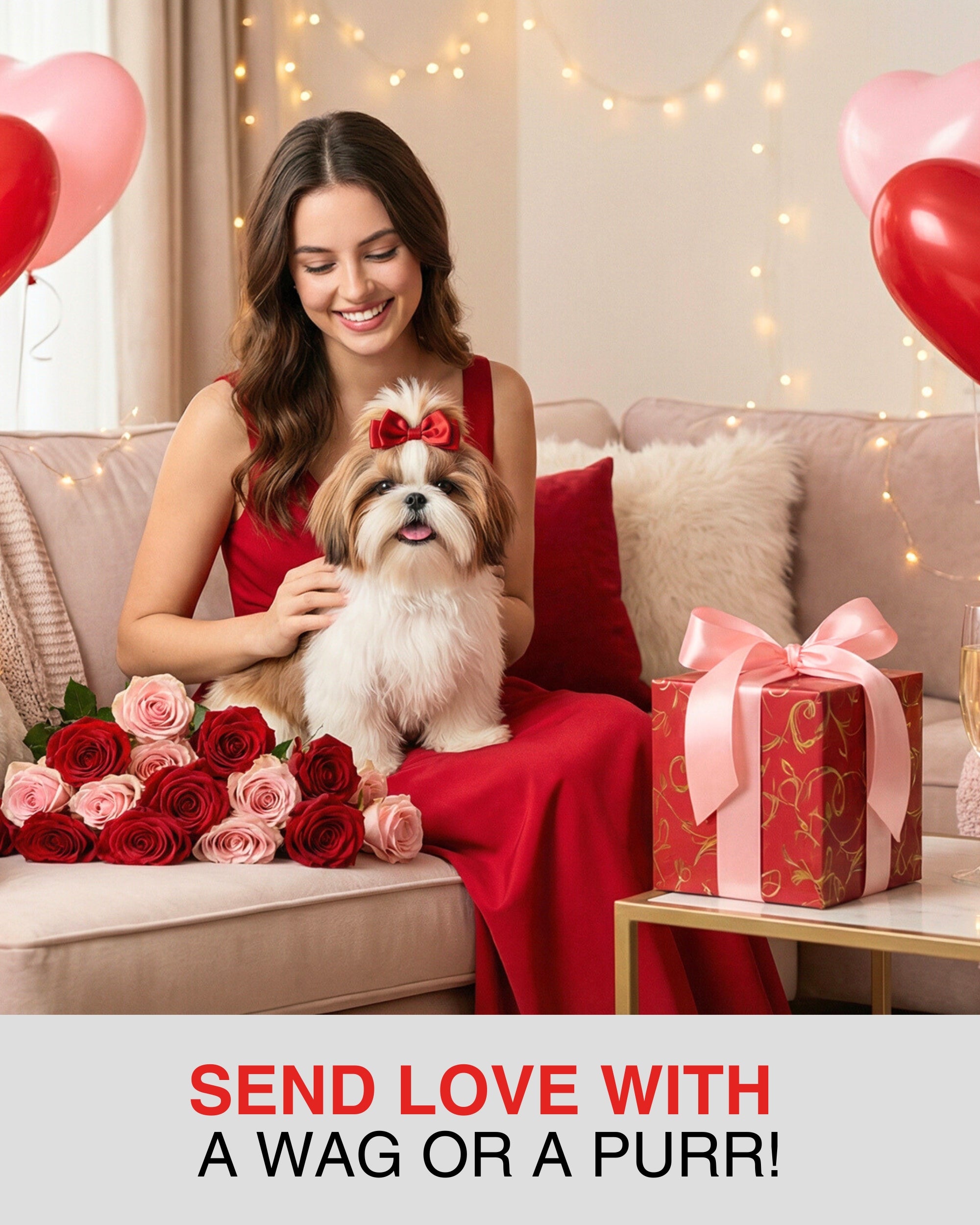 Shih Tzu Greeting Card with Roses – Romantic Dog Love Card for Anniversary Valentine's Day Birthday Sweet Sixteen – Premium 5x7 Blank Card for Pet Lovers, Celebrate Collection, Made in USA