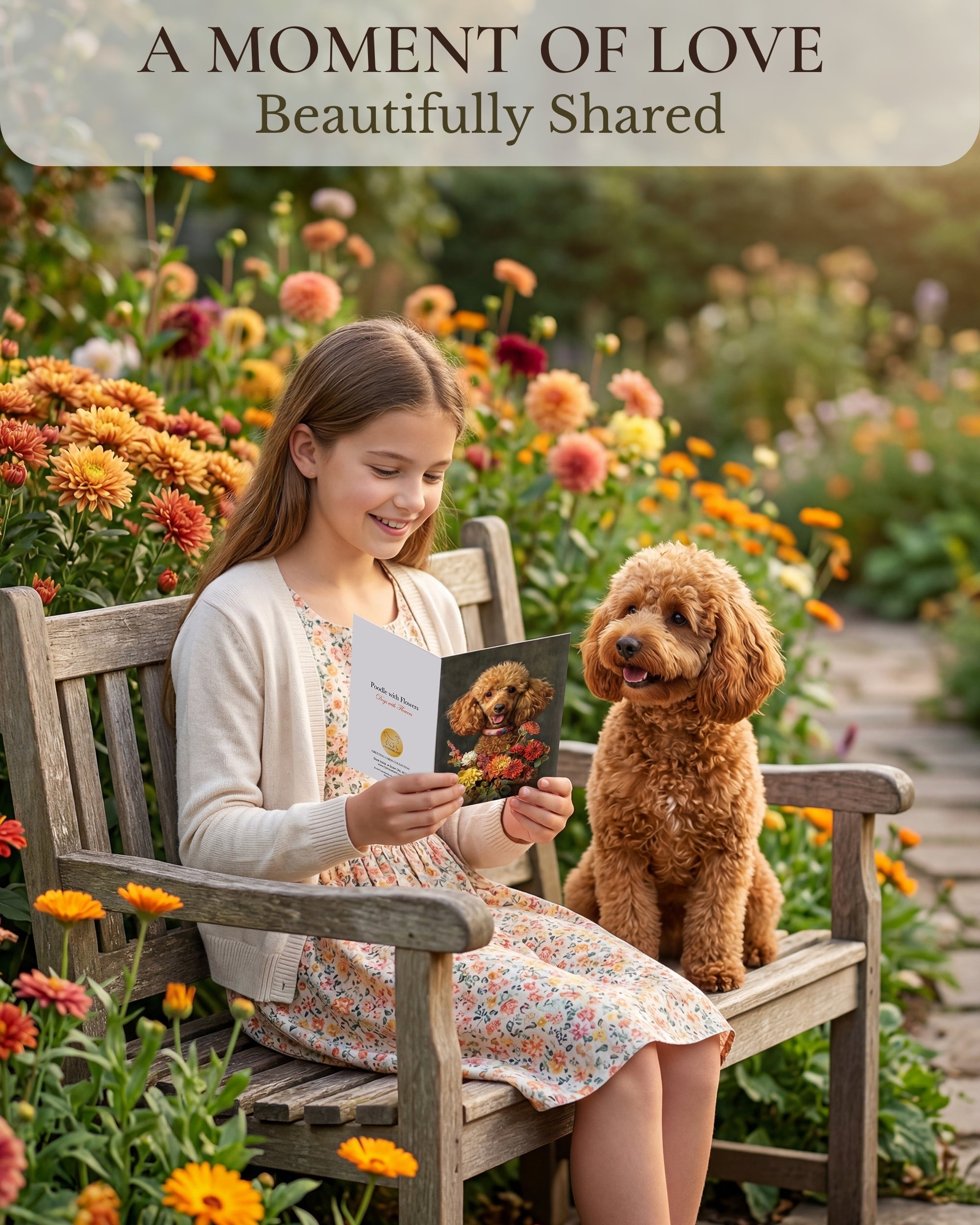 Poodle with Flowers All Occasions Greeting Card from Unique Dogs Party Delights Collection Large 5x7 Inch Blank Inside with White Envelope
