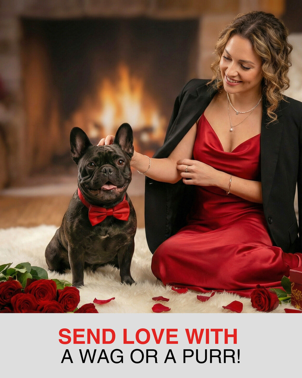 Black French Bulldog Valentine’s Day Card – Romantic Dog Love Greeting Card with Roses, Anniversary, Birthday, Sweet Sixteen Card, Blank Inside, Premium 5x7, Celebrate Collection, Made in USA