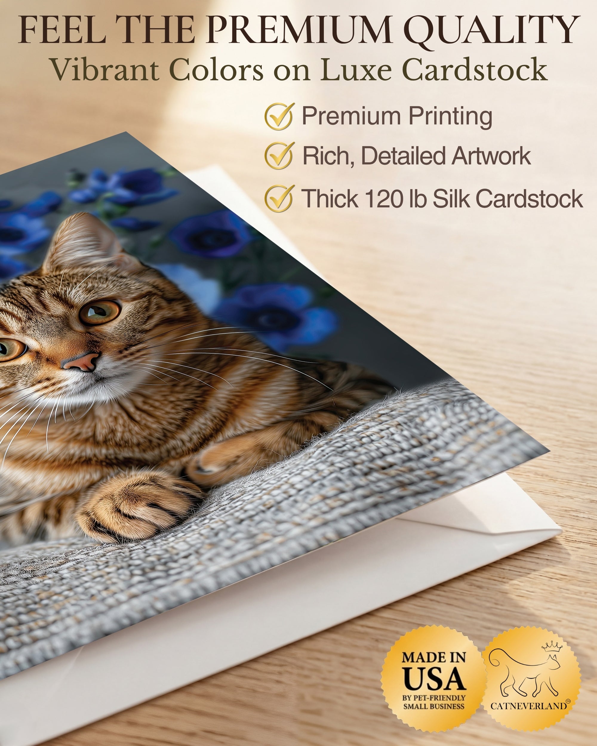 Bengal Cat Greeting Card 5x7 Inch Any Occasion from Cats with Flowers Collection Premium Cardstock Blank Inside White Envelope Great Gift for Cat Lovers