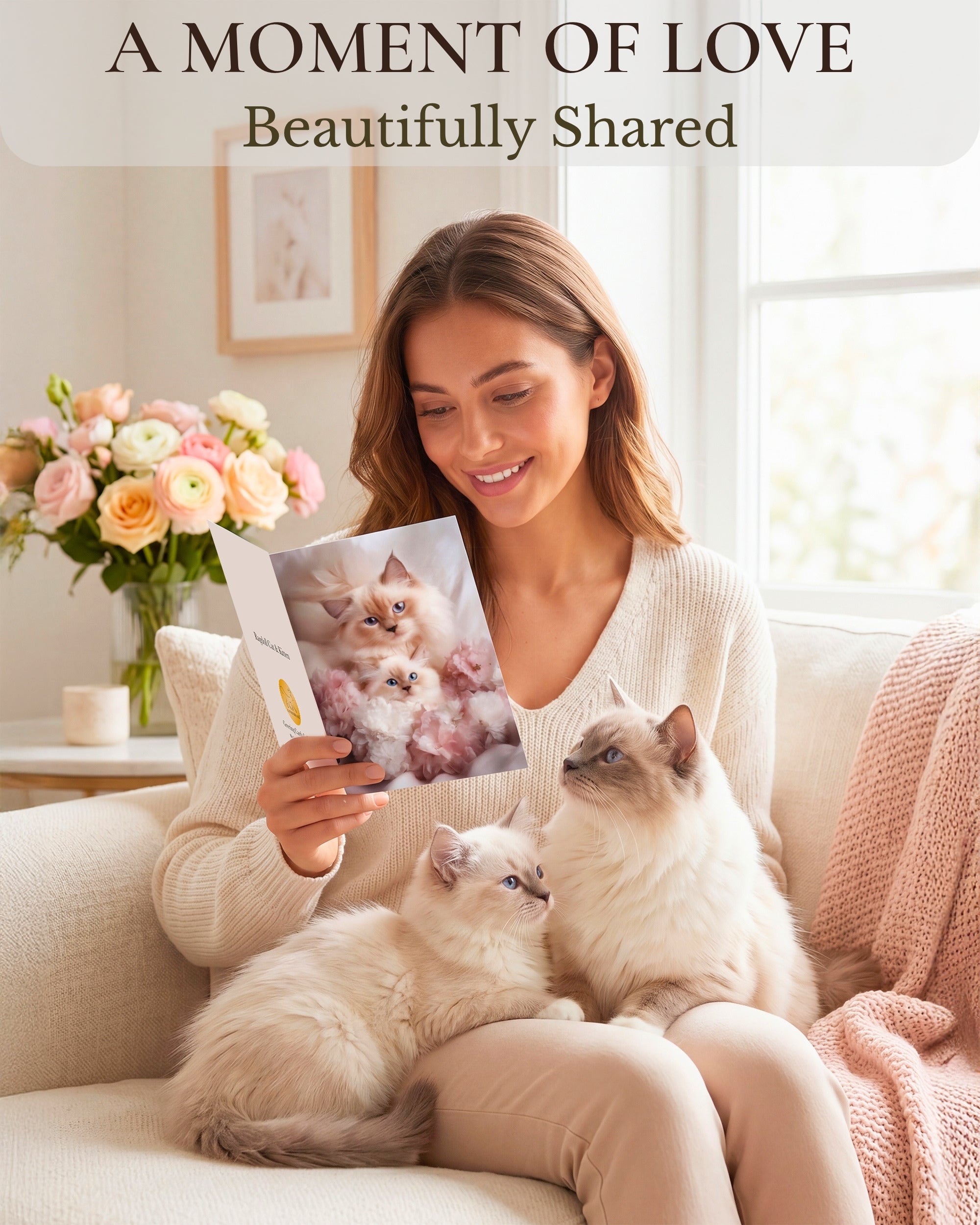 Ragdoll Cat and Kitten Greeting Card from Sweet Mother’s Day or Friendship Card for Cat Lovers – 5x7 Premium Blank Card with Envelope – Made in USA