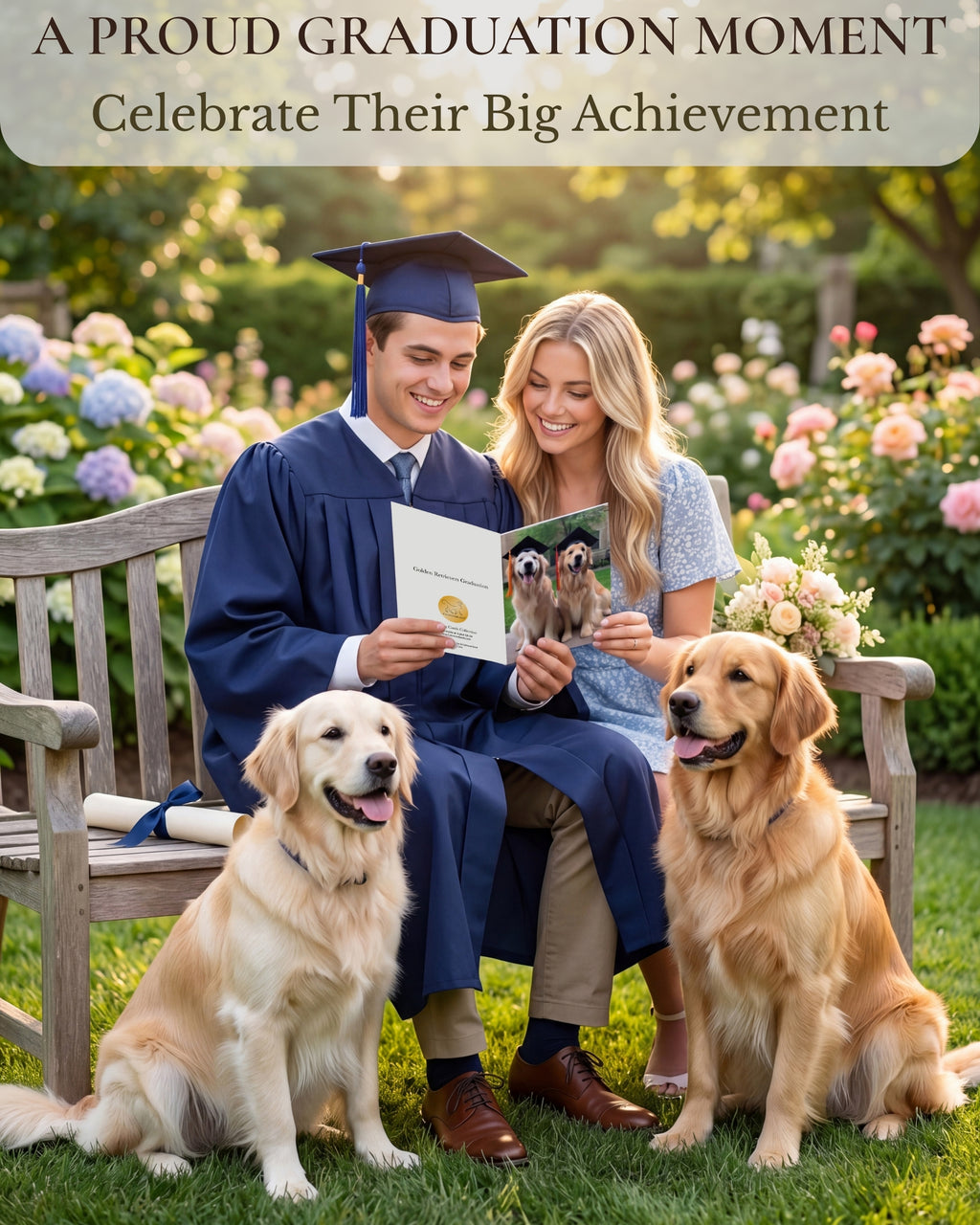 Golden Retrievers Graduation Greeting Card from Unique Pets Party Delights Collection Large 5x7 Inch Blank Inside with Envelope made in USA