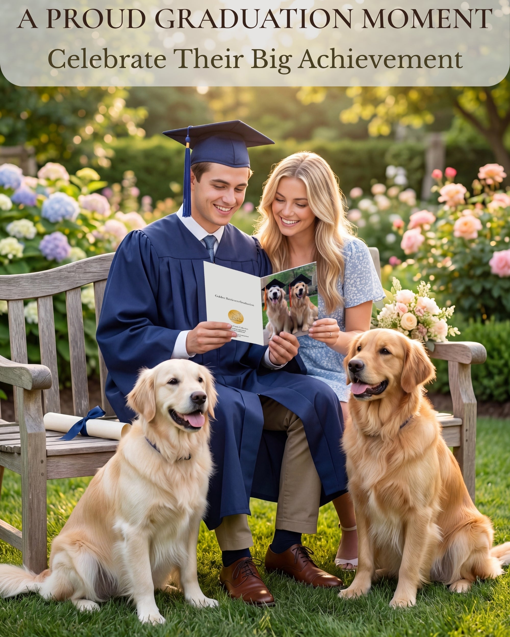 Golden Retrievers Graduation Greeting Card from Unique Pets Party Delights Collection Large 5x7 Inch Blank Inside with Envelope made in USA
