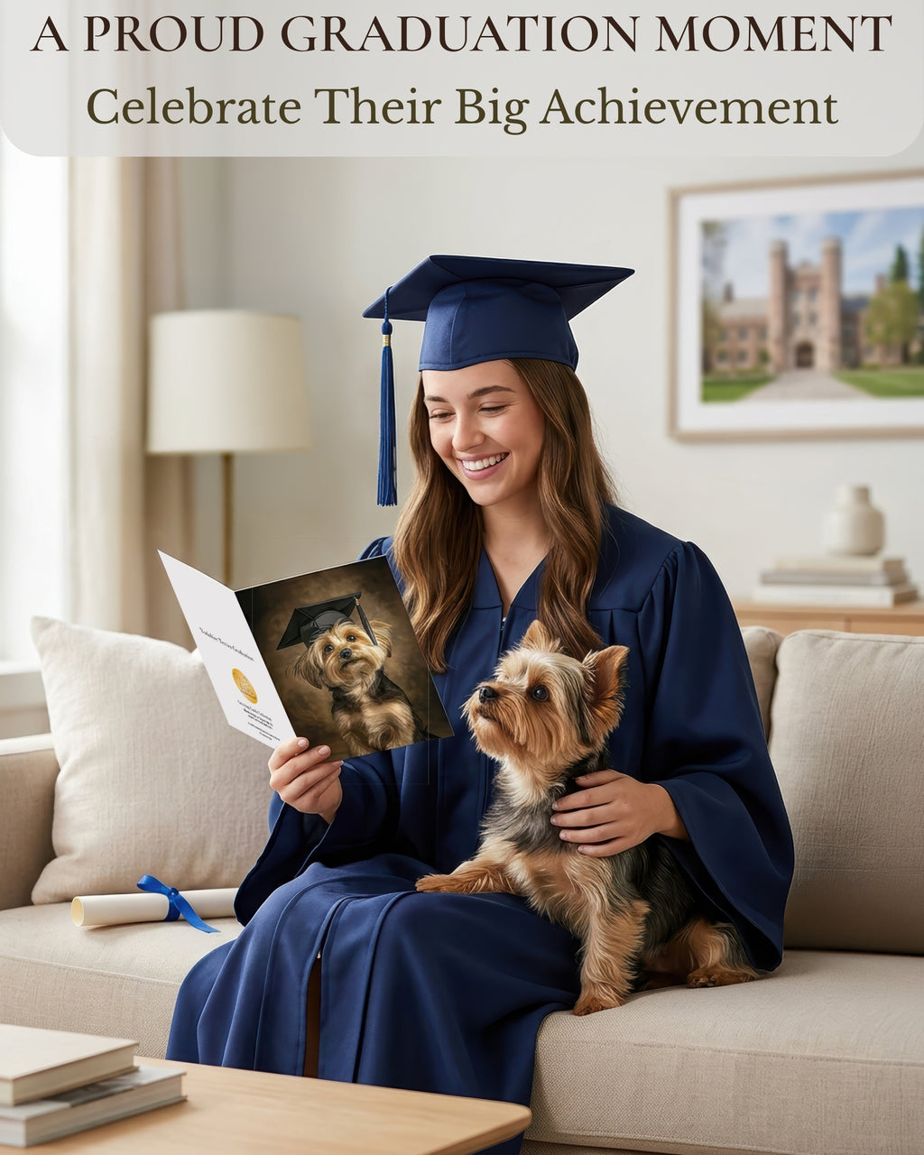 Yorkshire Terrier Graduation Card – 5x7 Greeting Card with White Envelope – Blank Inside – Dog Graduation Gift – Made in USA by Pet-Friendly Business