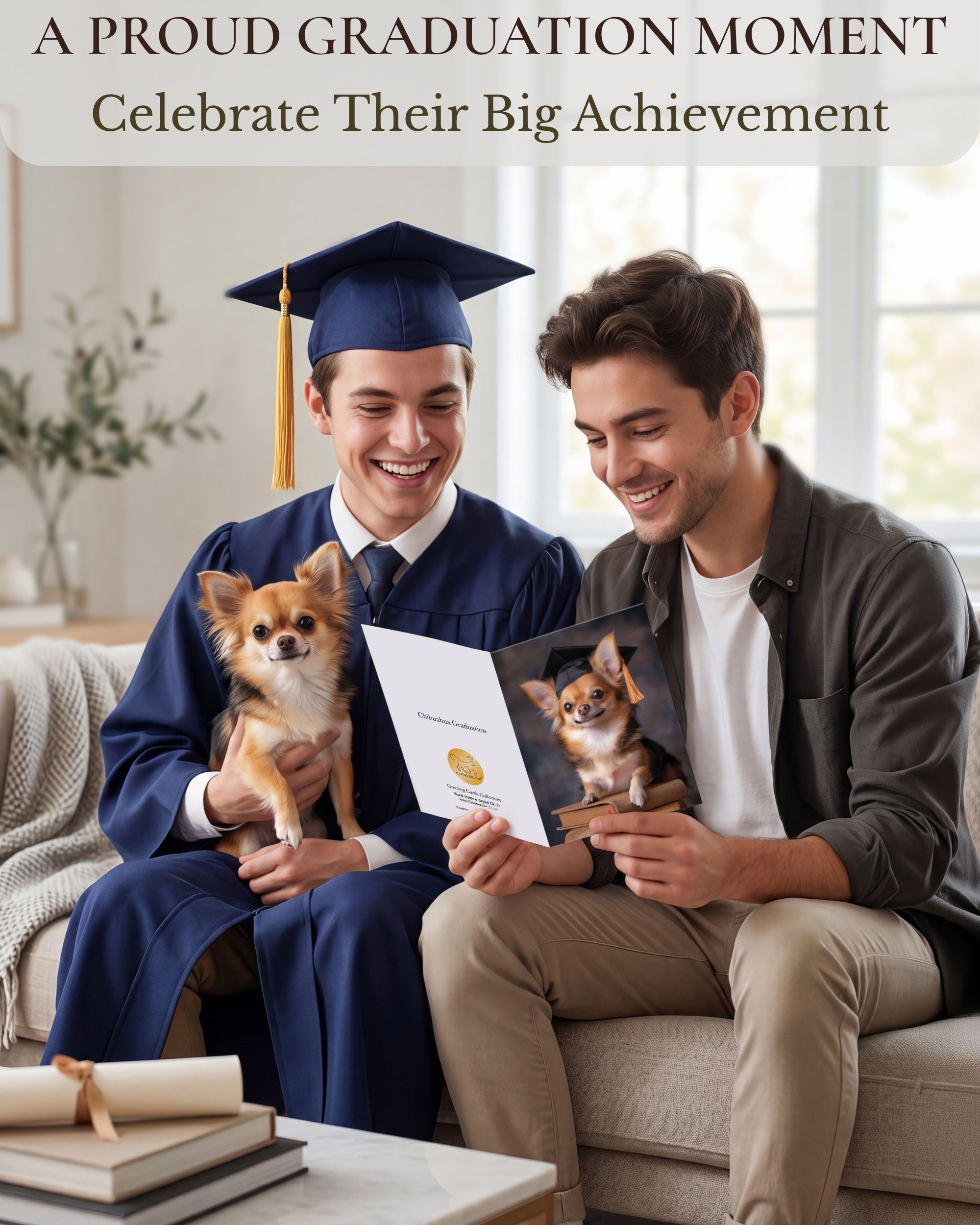 Chihuahua Graduation Card – 5x7 Dog Greeting Card with White Envelope – Blank Inside – Funny Pet Lover Gift – Made in USA – Frameable Keepsake
