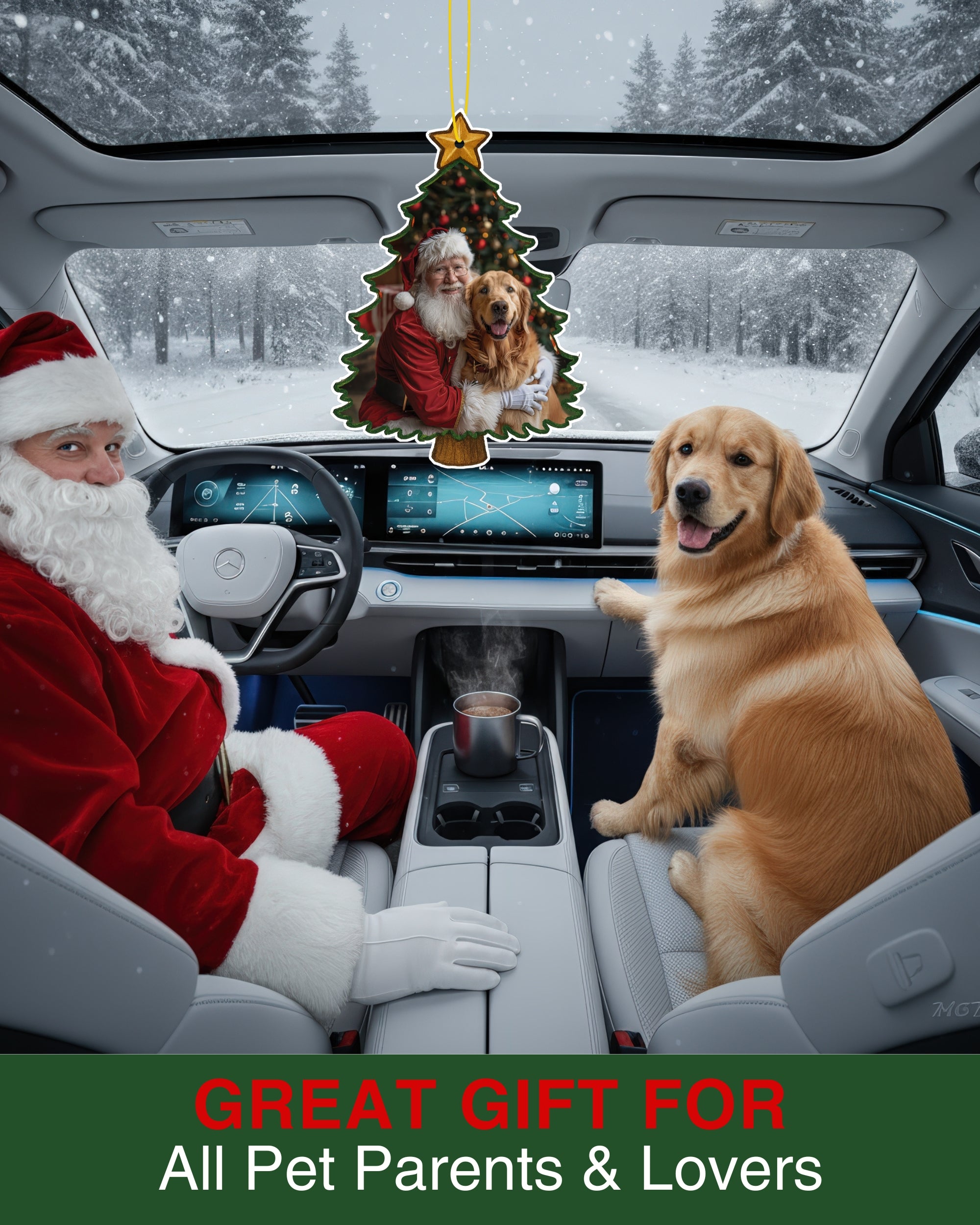 Santa with Golden Retriever Air Freshener – Evergreen Scent - Cute Dog Car Freshener & Holiday Decoration - Pet Friendly, Non-Toxic, Long-Lasting Scent - Great Gift for Pet Lovers - Designed in USA