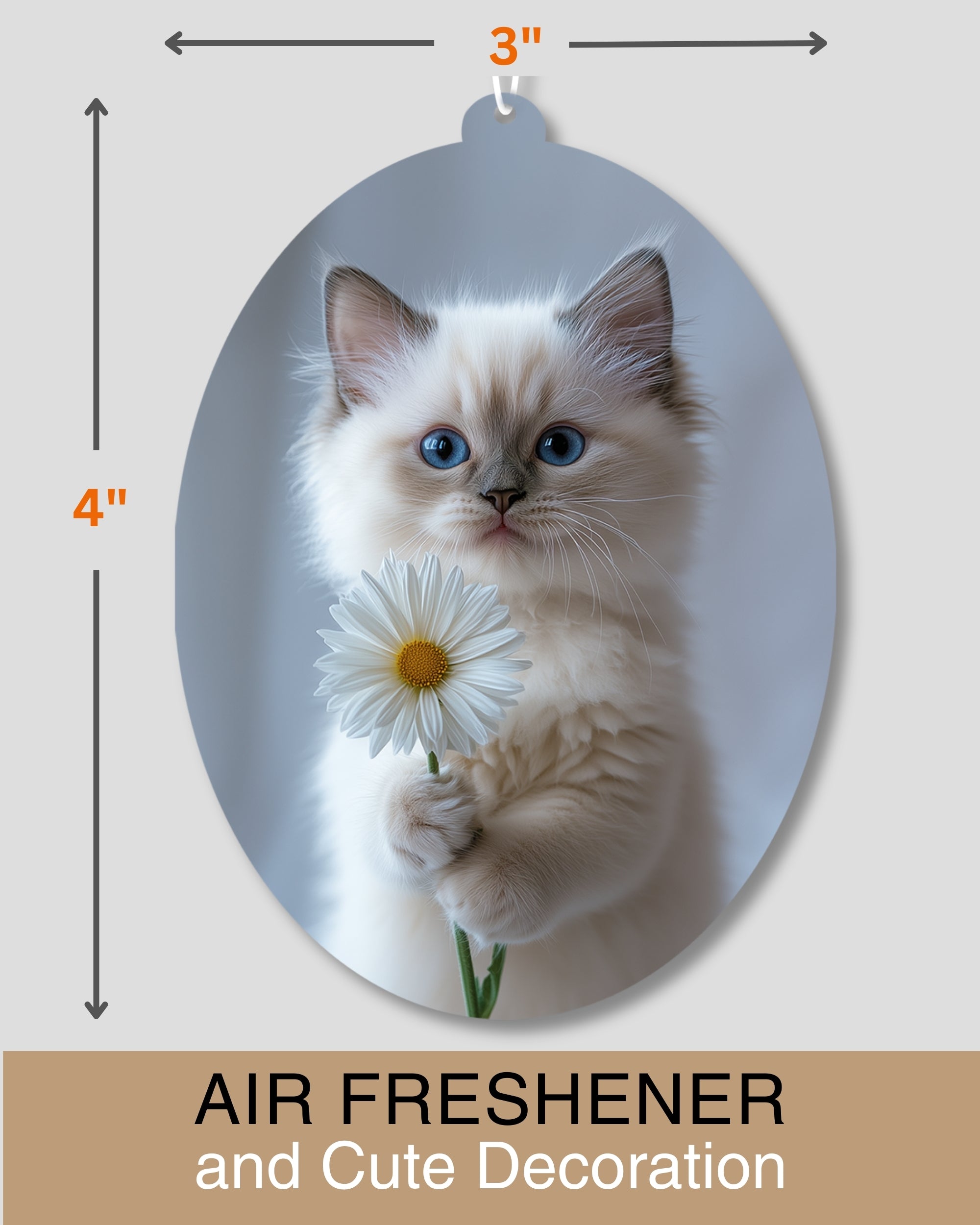 Ragdoll Kitten - Cat Car Air Freshener - Cute Hanging Daisy Cat Decor New Car Scent, Infusible with Your Own Scent, Pet Safe, Non-Toxic, Freshener for Car, Closet, Office Size - 3x4"