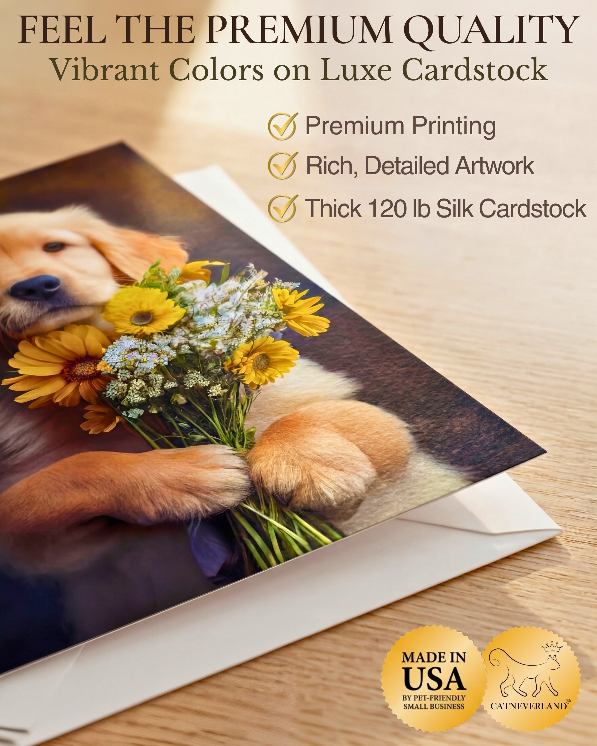 Golden Retriever with Flowers All Occasions Greeting Card - Dog with Flowers from Unique Dogs Party Delights Collection - Large 5x7 Inch - Blank Inside with White Envelope
