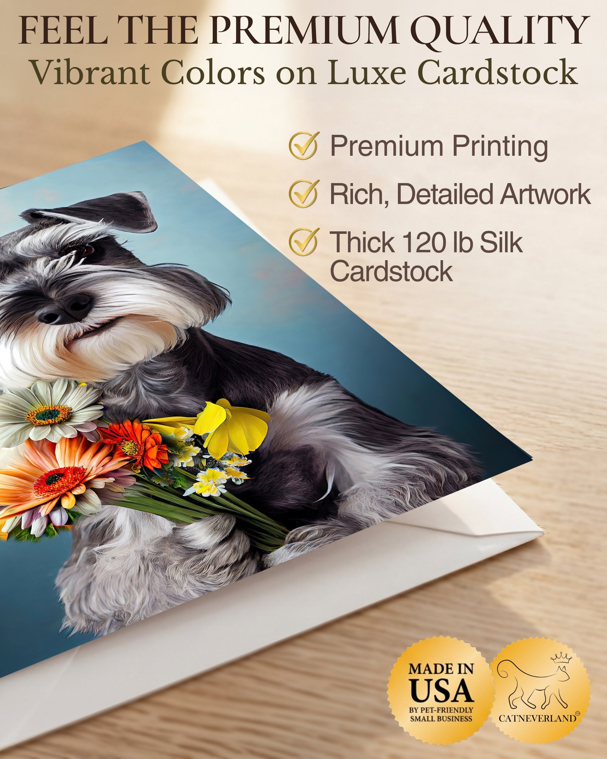 Schnauzer with Flowers All Occasions Greeting Card from Unique Dogs Party Delights Collection Large 5x7 Inch Blank Inside with Envelope