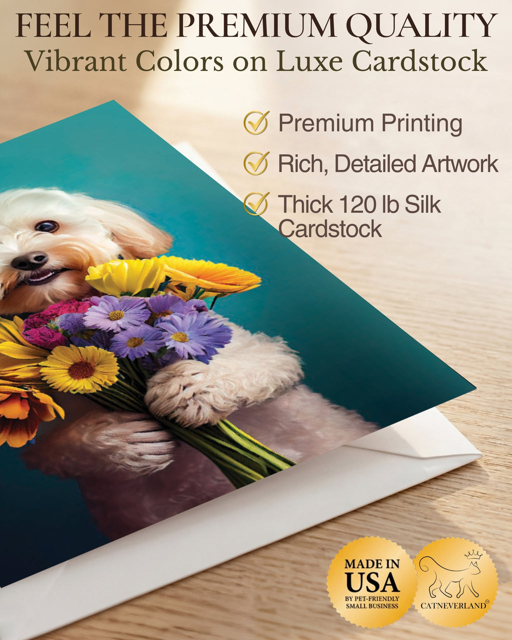White Poodle with Flowers All Occasions Greeting Card from Unique Dogs Party Delights Collection Large 5x7 Inch Blank Inside with White Envelope