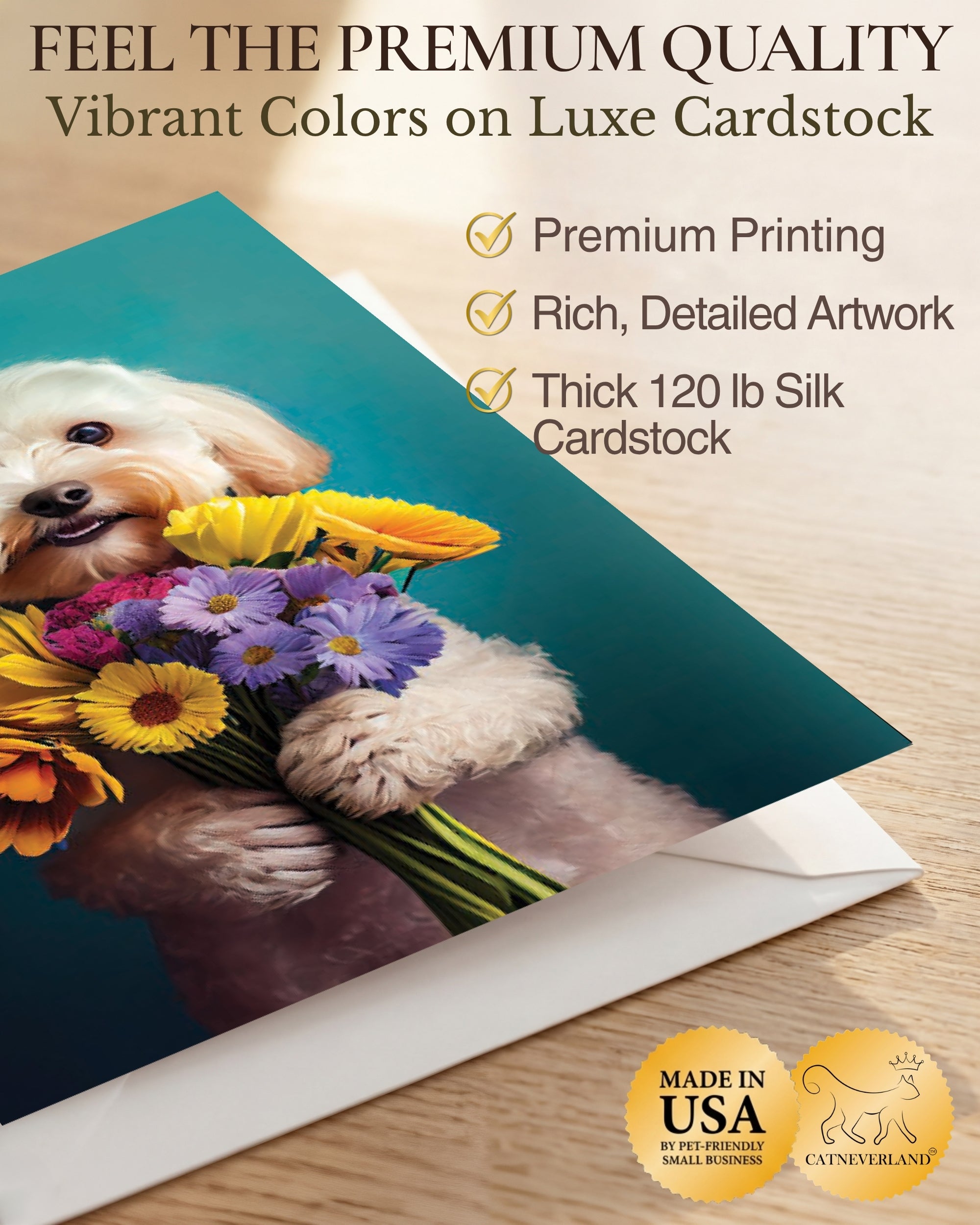 White Poodle with Flowers All Occasions Greeting Card from Unique Dogs Party Delights Collection Large 5x7 Inch Blank Inside with White Envelope