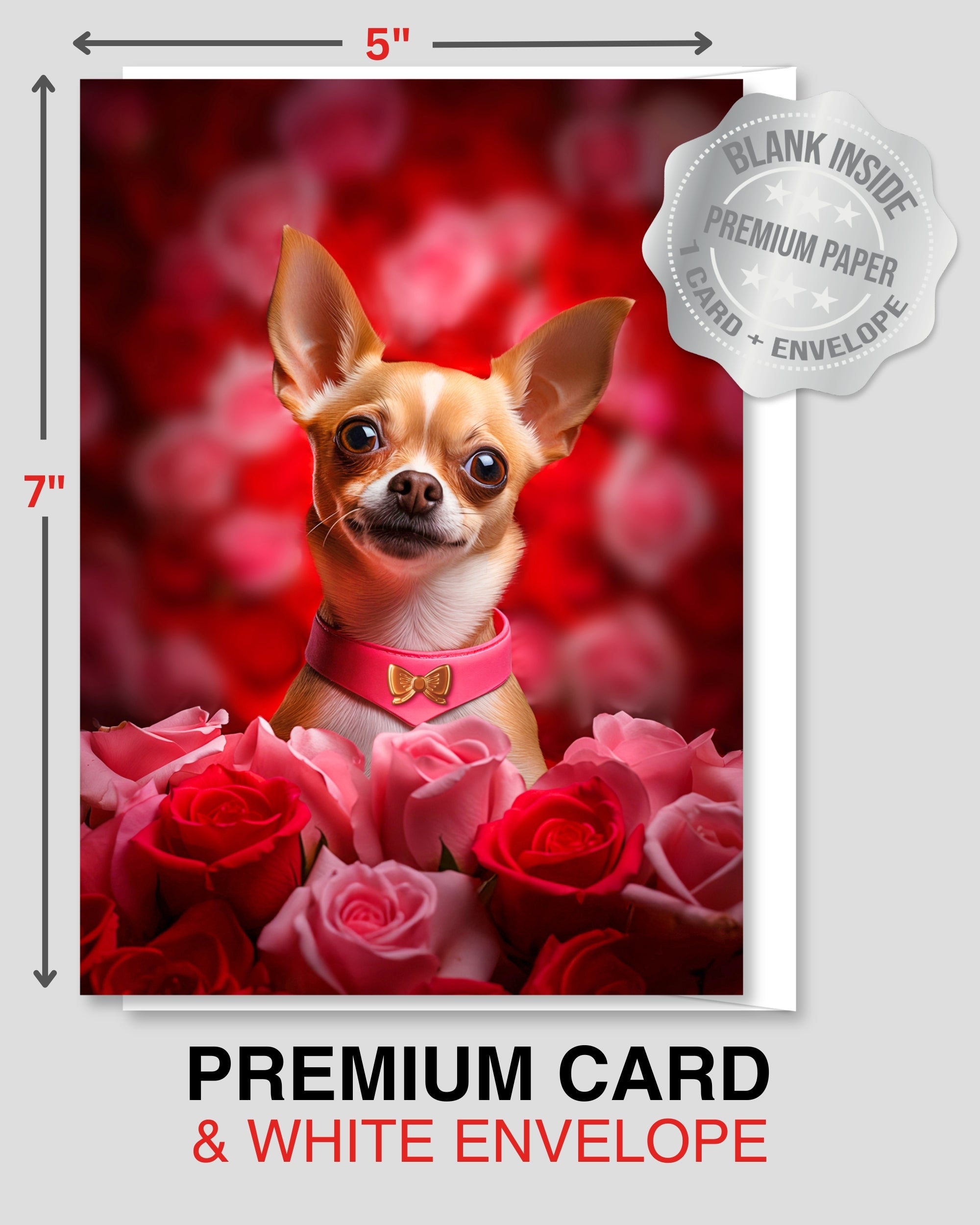 Chihuahua Greeting Card – Cute Dog Love Card for Valentine’s Day, Anniversary, Birthday & Sweet Sixteen, Blank Inside 5x7, Premium Card with Envelope, Celebrate Collection, Made in USA