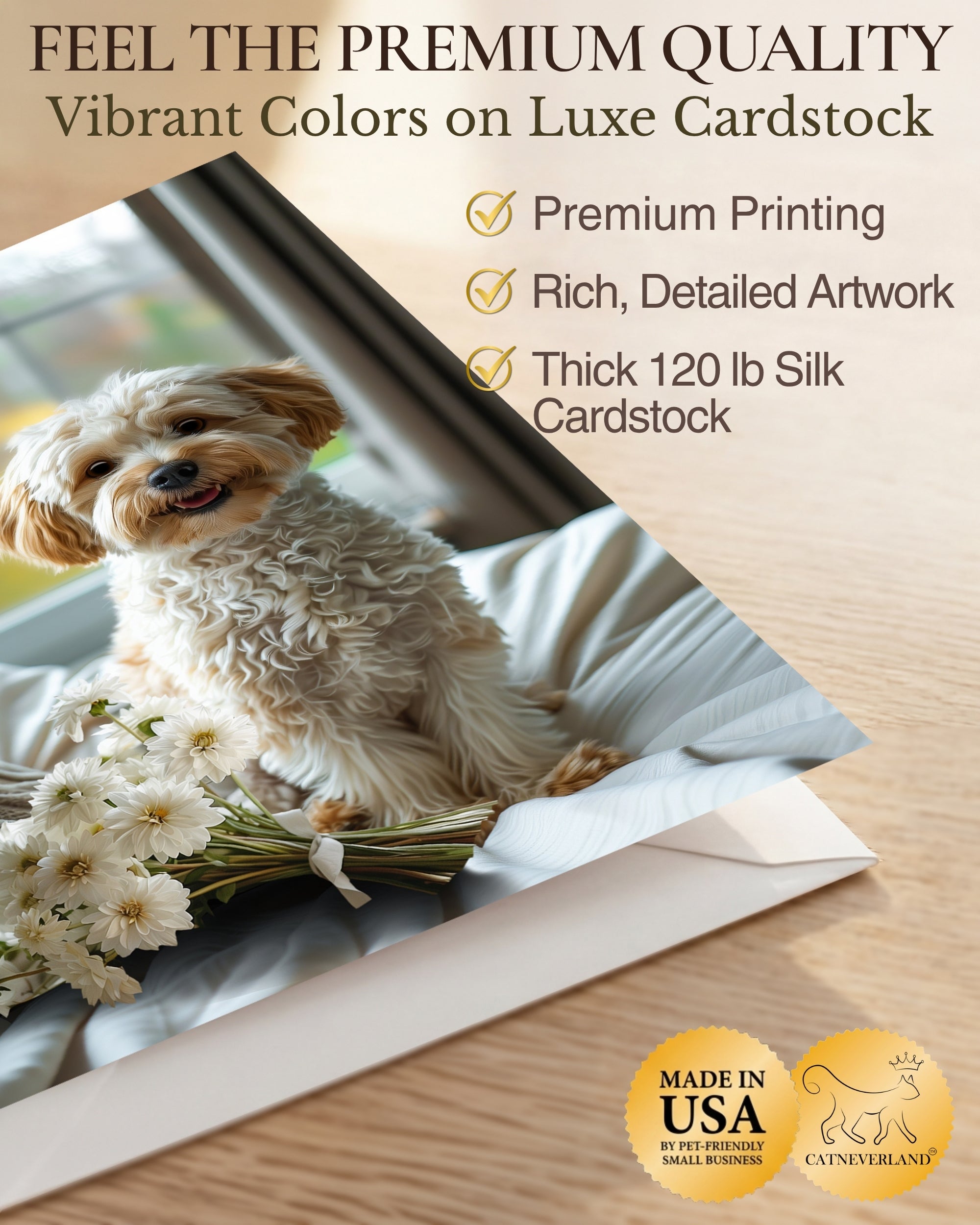 Cavapoo with Flowers All Occasions Greeting Card - Dog with Flowers from Unique Dogs Party Delights Collection - Large 5x7 Inch - Blank Inside with White Envelope