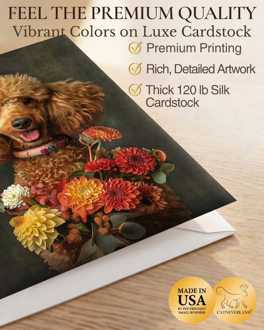 Poodle with Flowers All Occasions Greeting Card from Unique Dogs Party Delights Collection Large 5x7 Inch Blank Inside with White Envelope