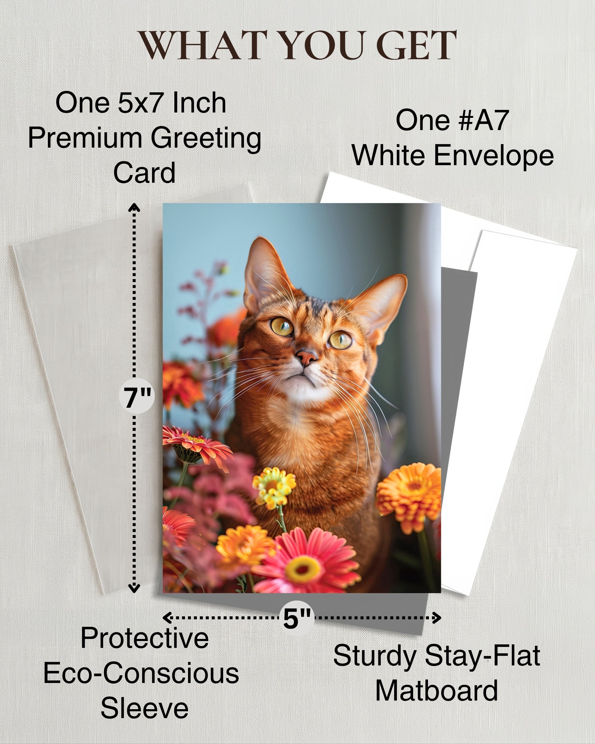Abyssinian Cat Greeting Card 5x7 Inch, Any Occasion from Cats with Flowers Collection Premium Cardstock Blank Inside White Envelope Included Great Gift for Cat Lovers