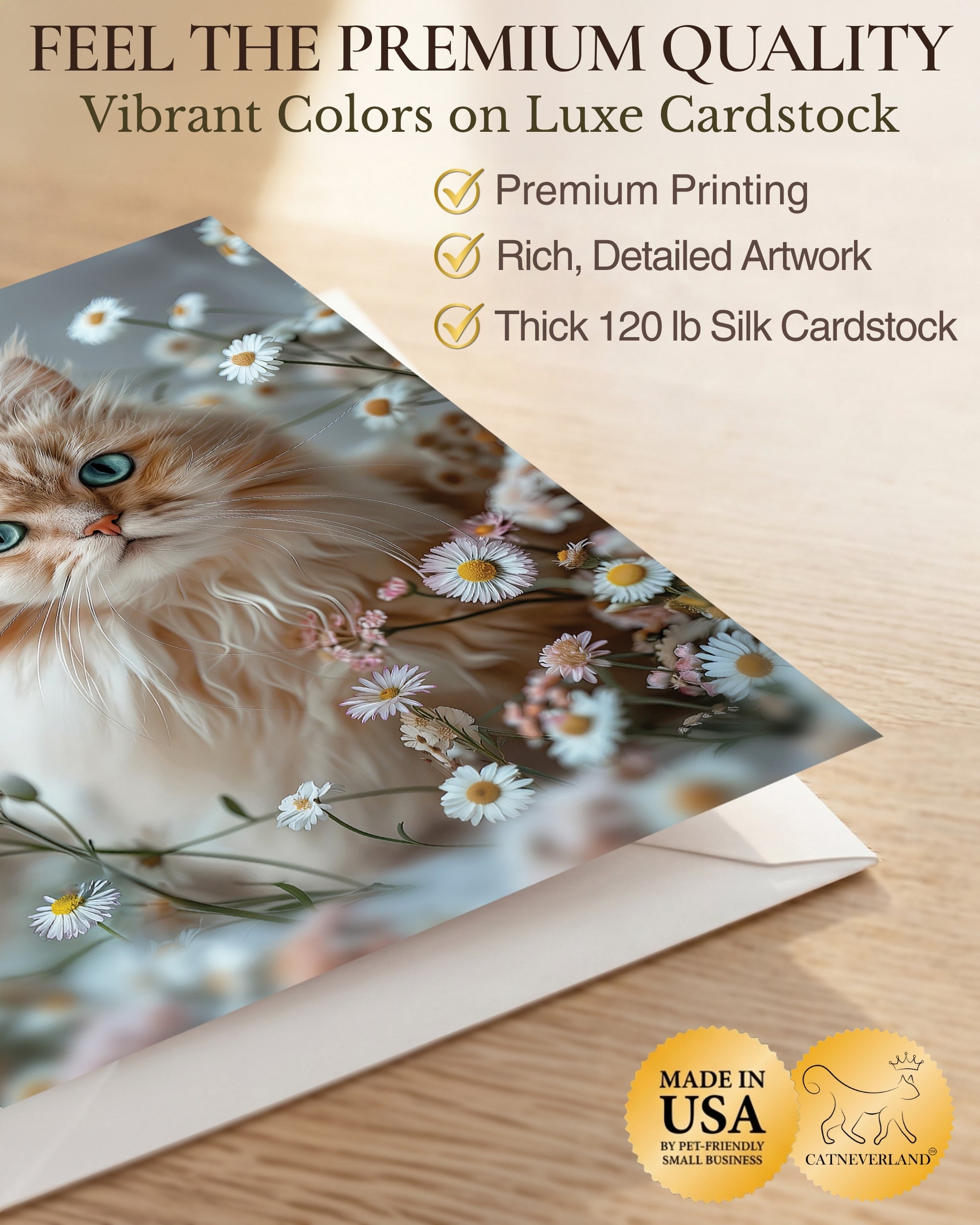 Persian Cat Greeting Card 5x7 Inch Any Occasion from Cats with Flowers Collection Premium Cardstock Blank Inside White Envelope Great Gift for Cat Lovers