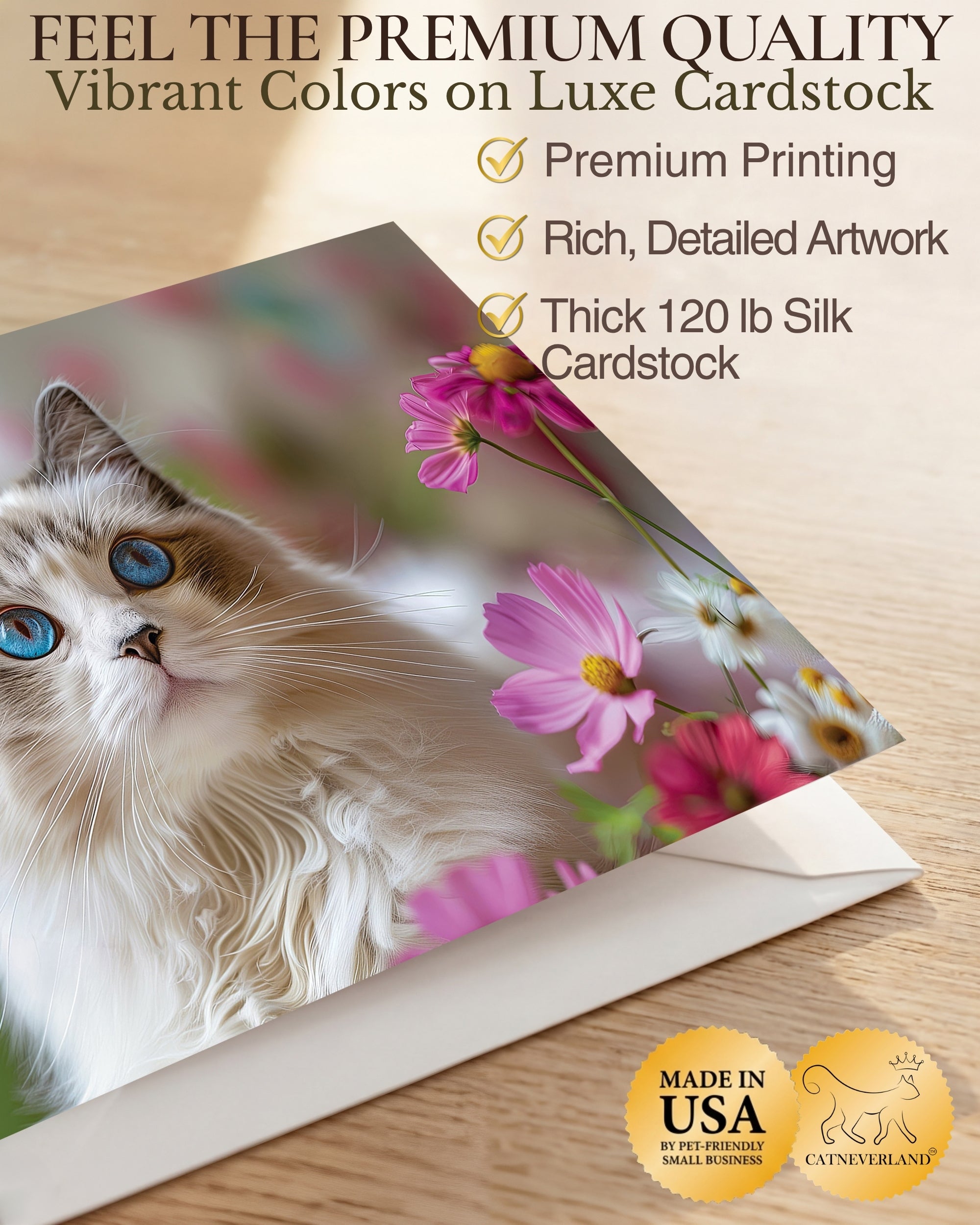 Ragdoll Cat Greeting Card 5x7 Inch Any Occasion from Cats with Flowers Collection Premium Cardstock Blank Inside White Envelope Great Gift for Cat Lovers