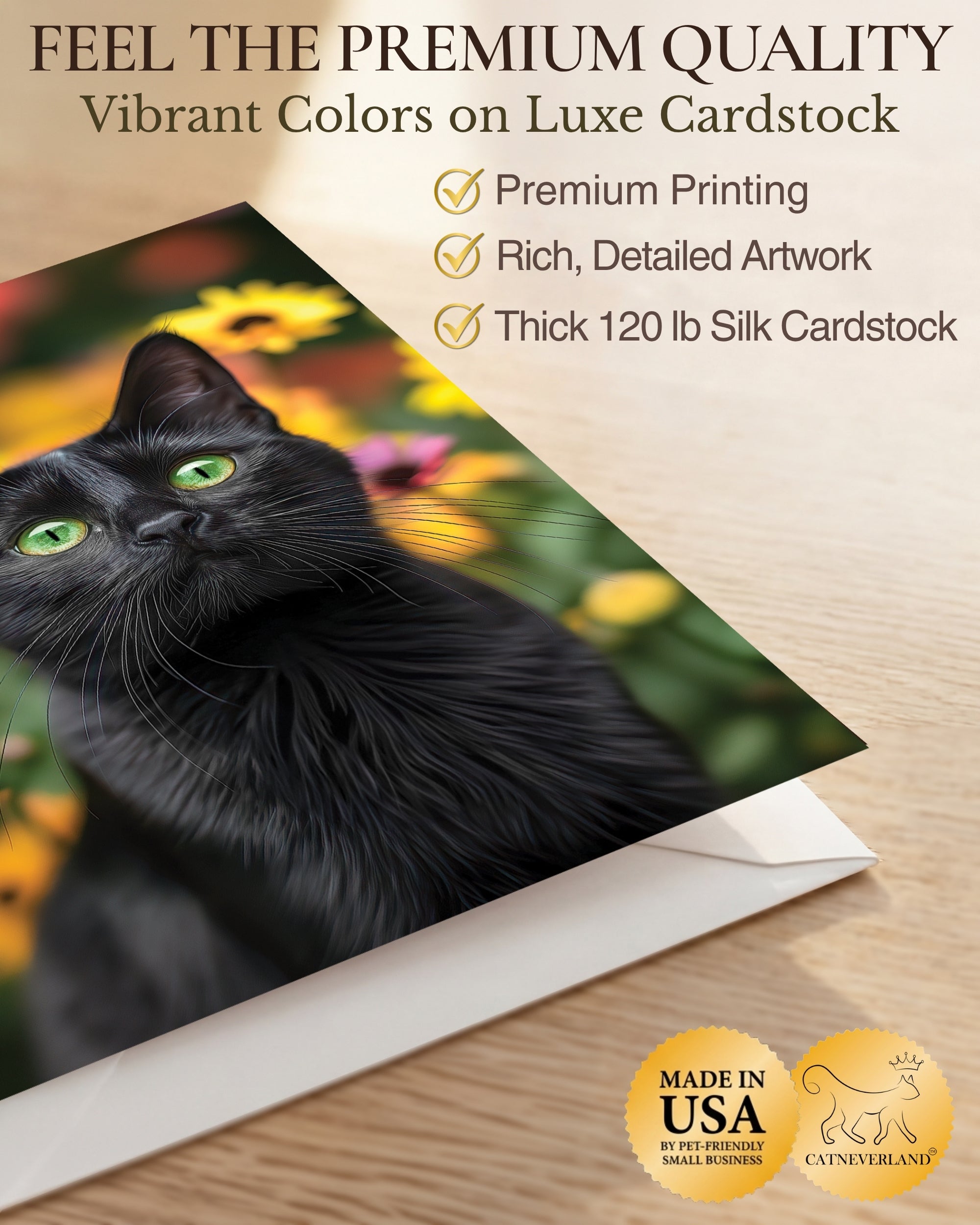 Bombay Cat Greeting Card 5x7 Inch Any Occasion from Cats with Flowers Collection Premium Cardstock Blank Inside White Envelope Included Great Gift for Cat Lovers