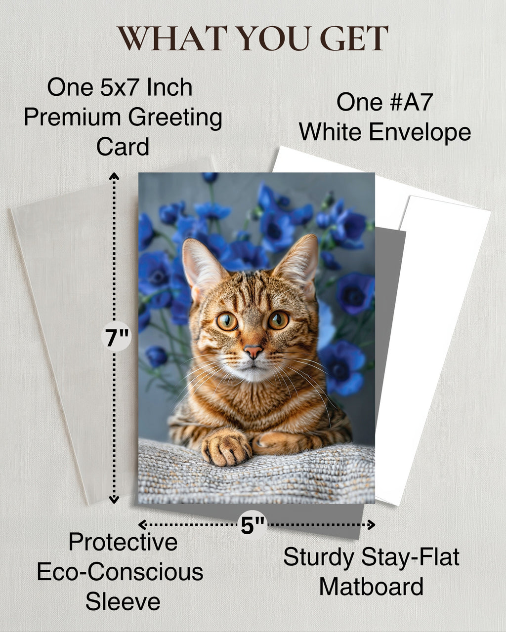 Bengal Cat Greeting Card 5x7 Inch Any Occasion from Cats with Flowers Collection Premium Cardstock Blank Inside White Envelope Great Gift for Cat Lovers